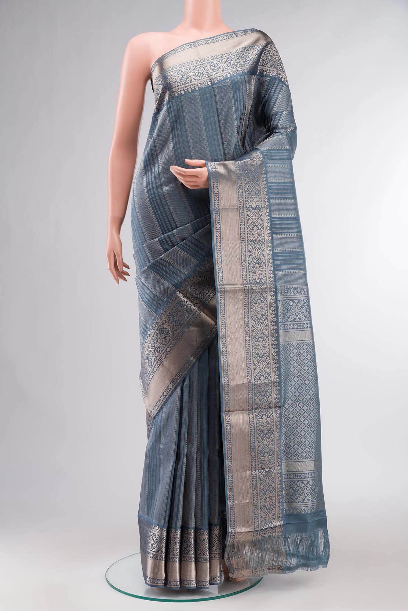 Blue Grey Soft Silk Saree