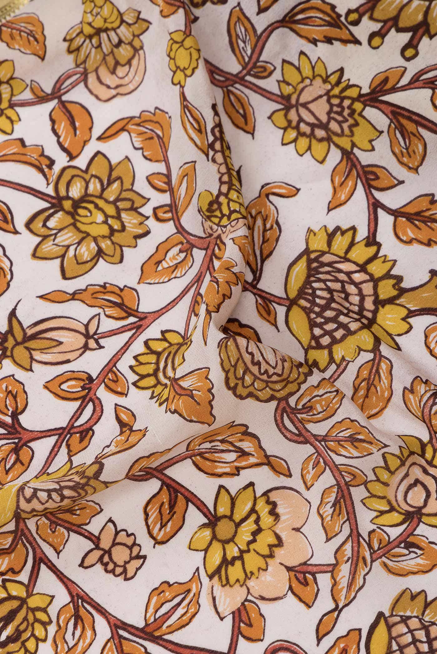 Off White and Orange Dual Tone Mysore Crepe Saree