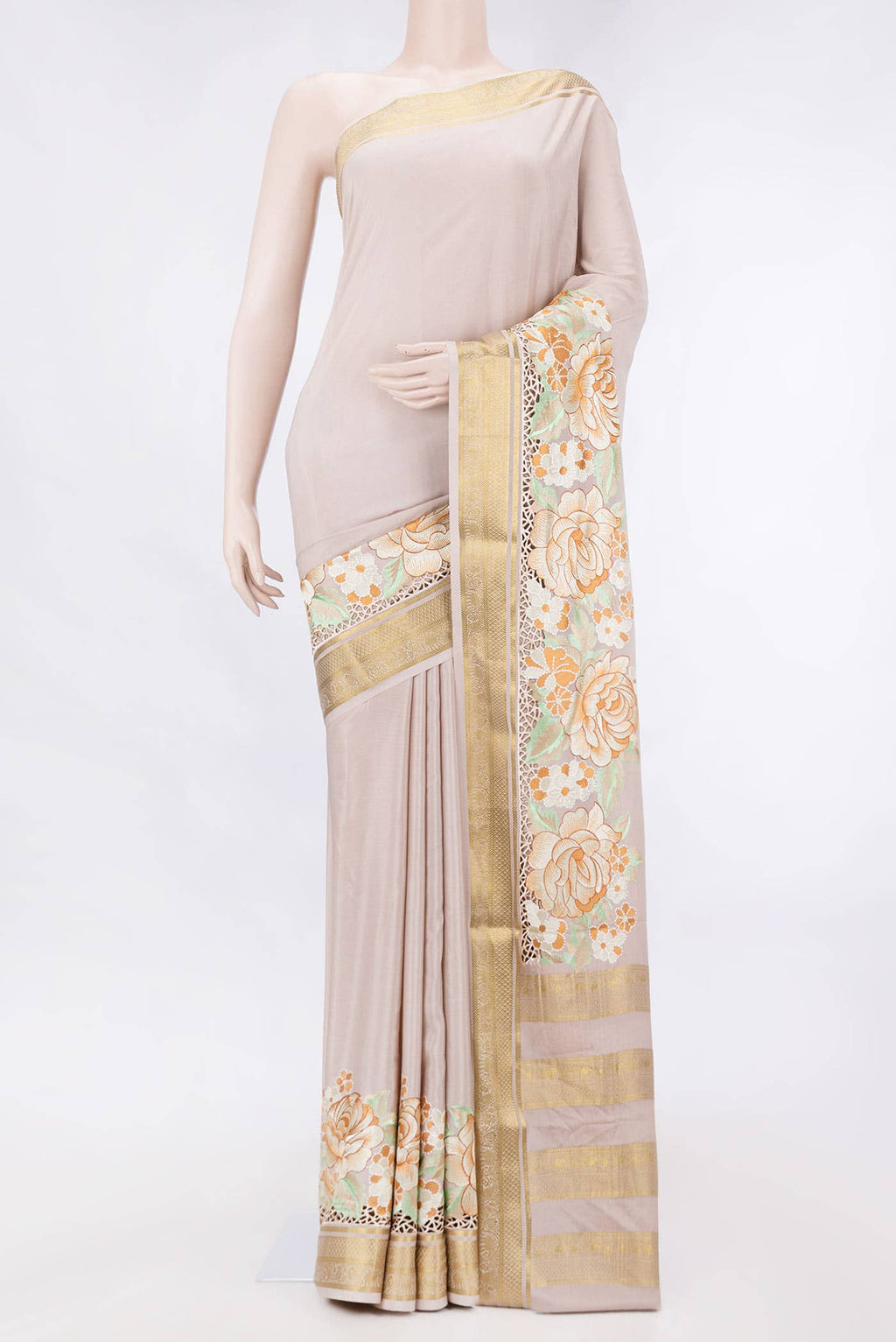 Rose Gold Dual Tone Mysore Crepe Saree