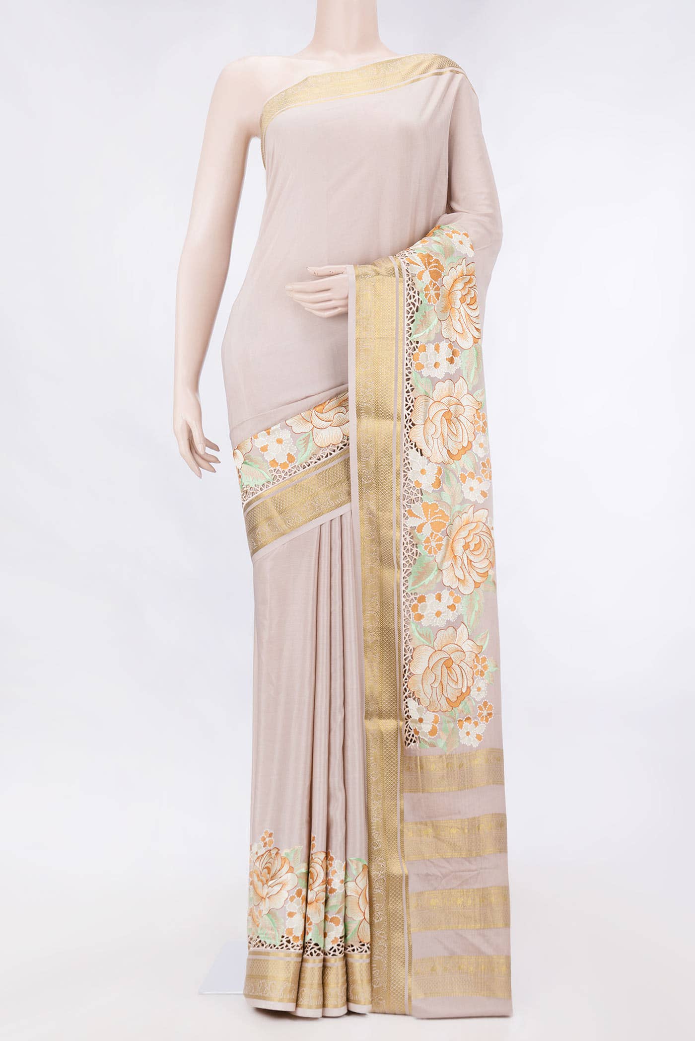 Rose Gold Dual Tone Mysore Crepe Saree