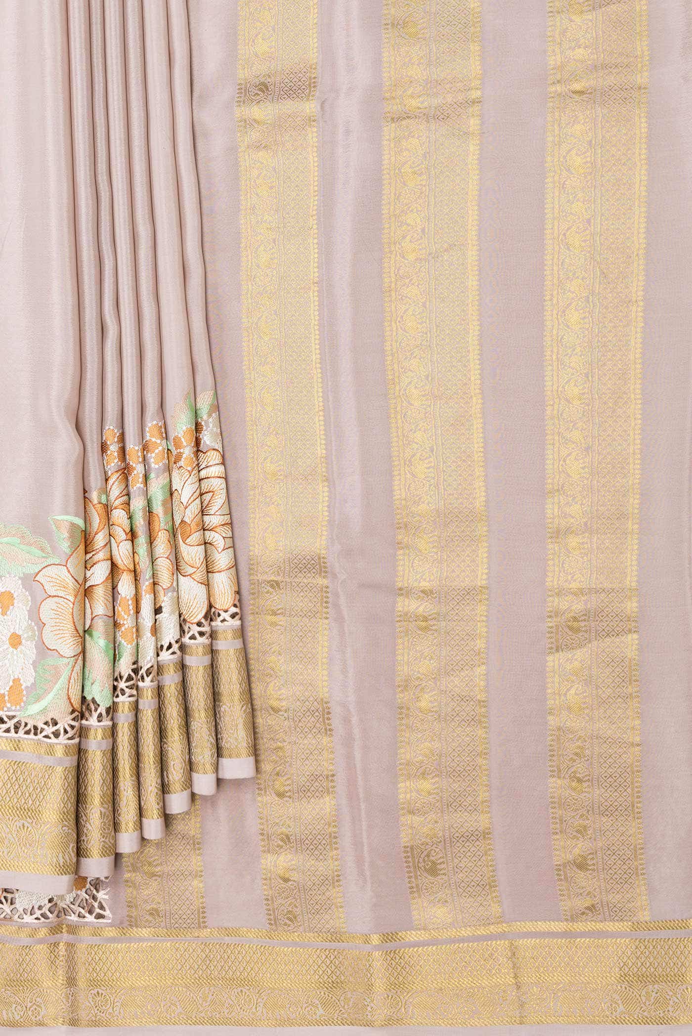 Rose Gold Dual Tone Mysore Crepe Saree