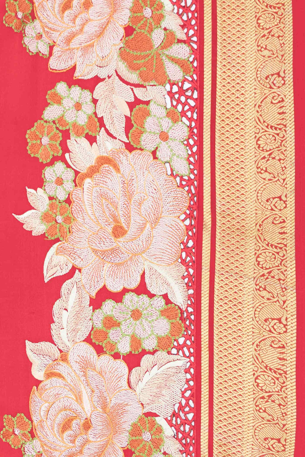 Red Dual Tone Mysore Crepe Saree