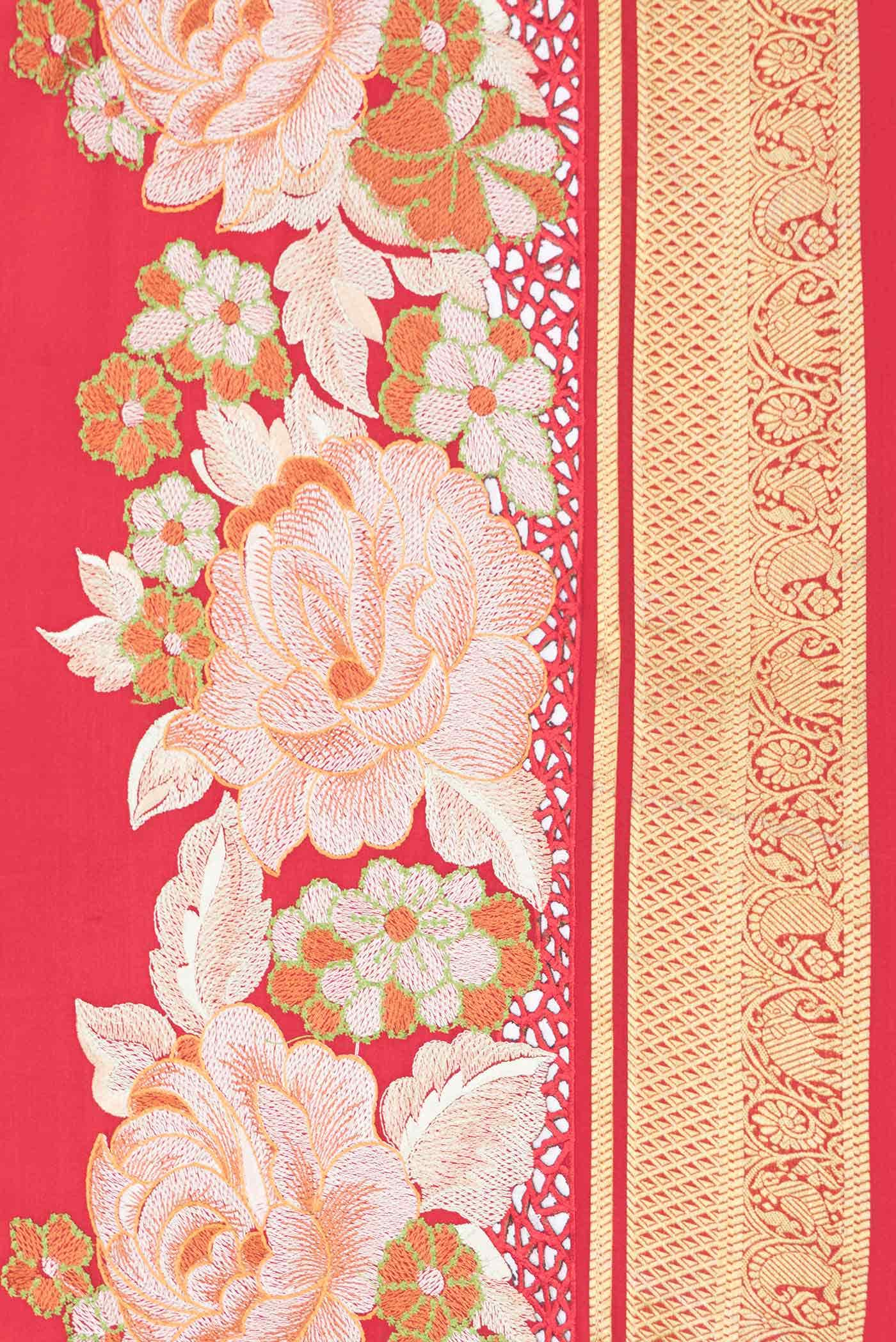Red Dual Tone Mysore Crepe Saree