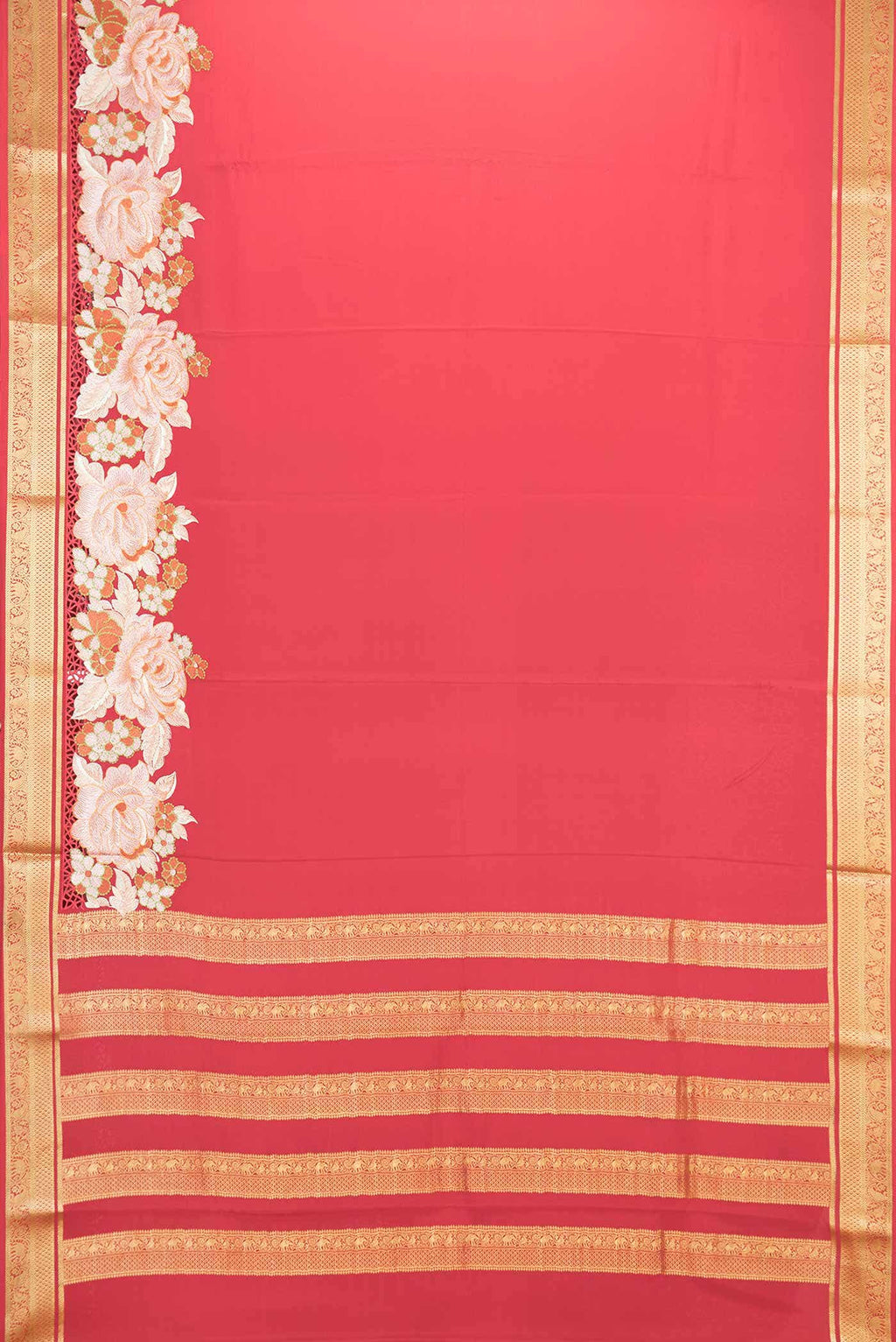 Red Dual Tone Mysore Crepe Saree