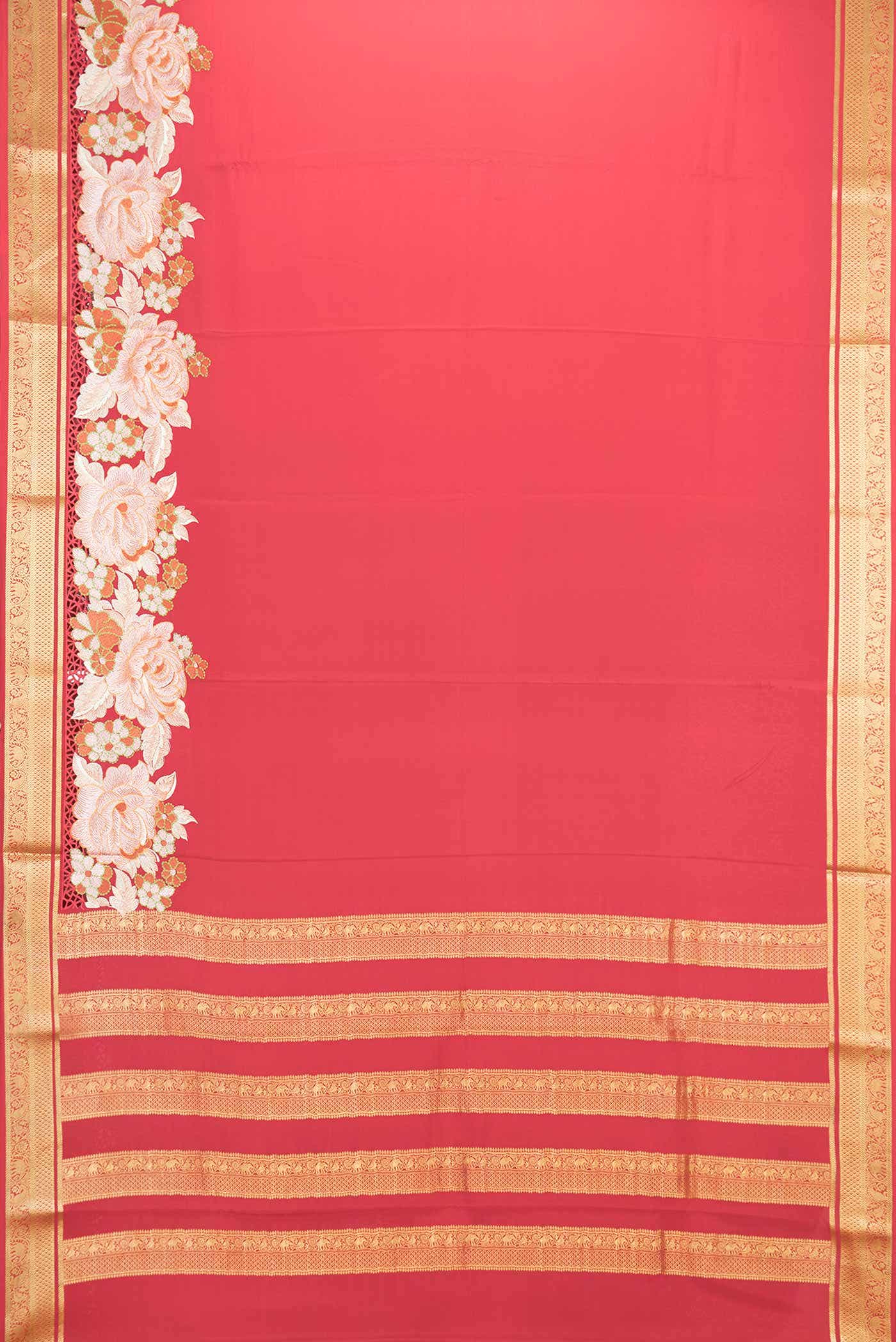 Red Dual Tone Mysore Crepe Saree