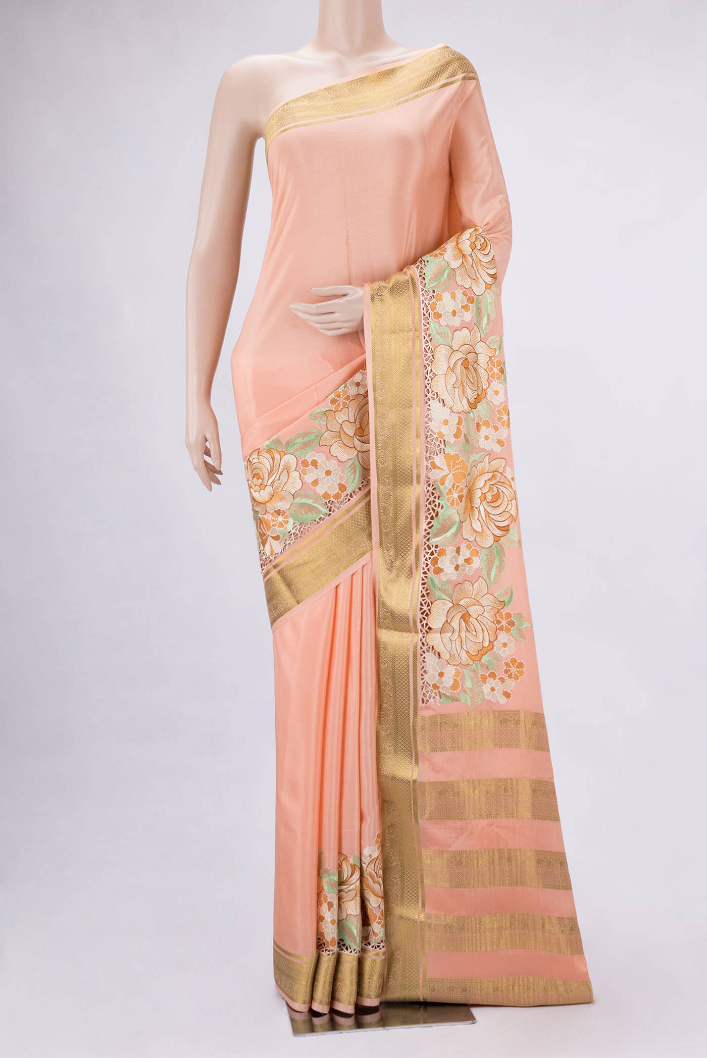 Golden Peach Dual Tone Mysore Crepe Saree