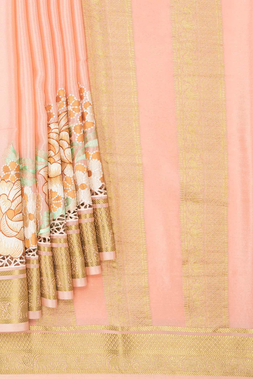 Golden Peach Dual Tone Mysore Crepe Saree