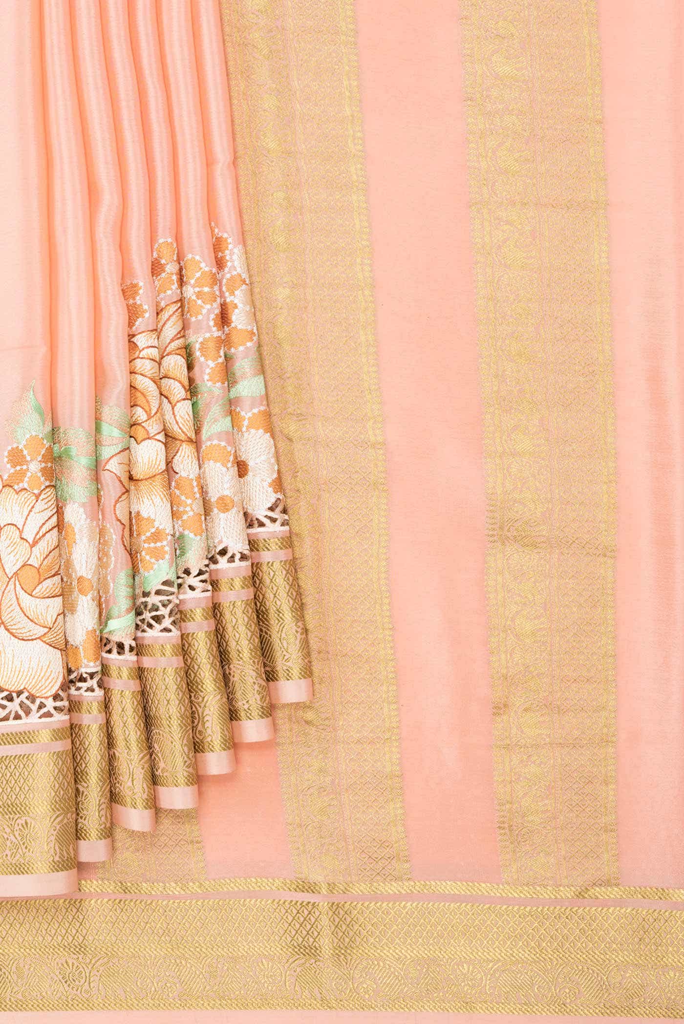 Golden Peach Dual Tone Mysore Crepe Saree