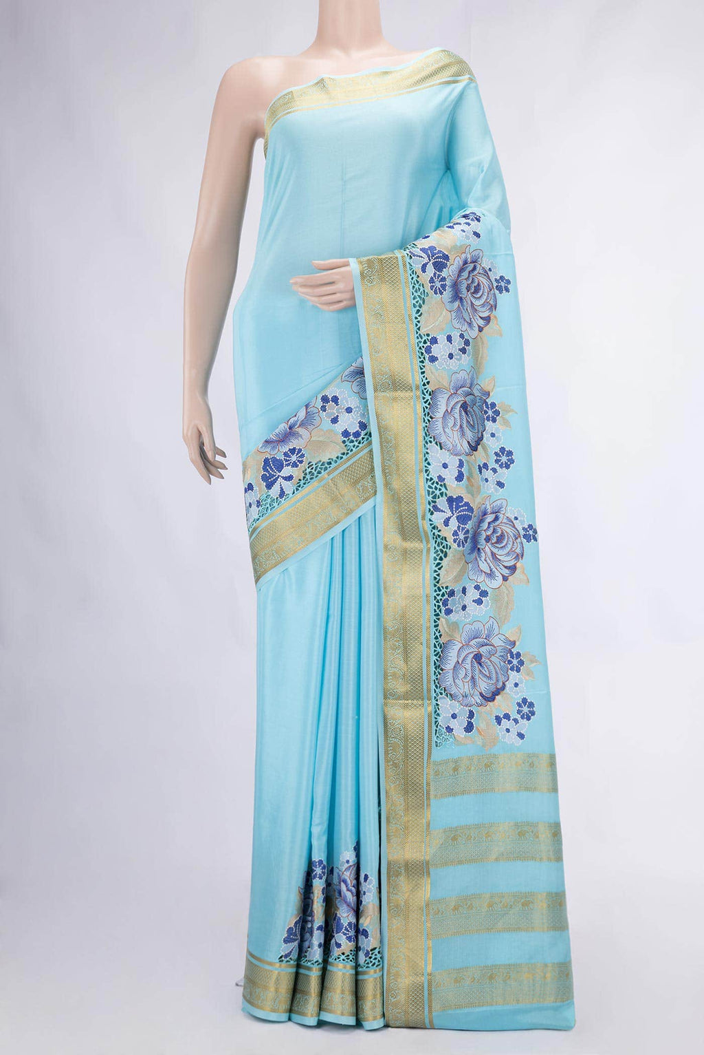 Light Blue Mysore Crepe Saree