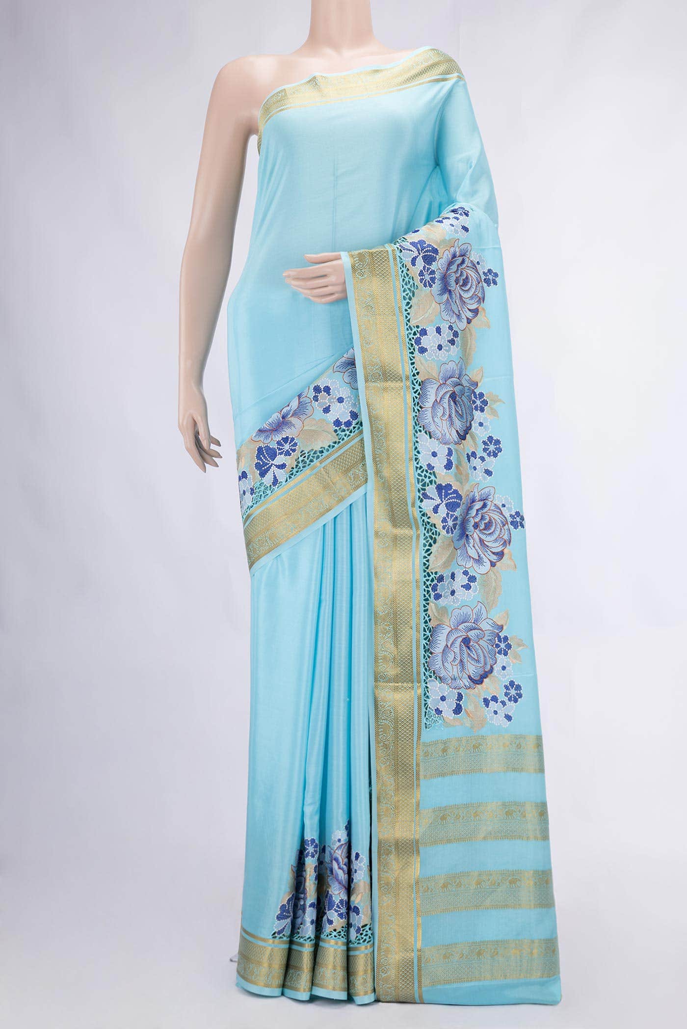 Light Blue Mysore Crepe Saree