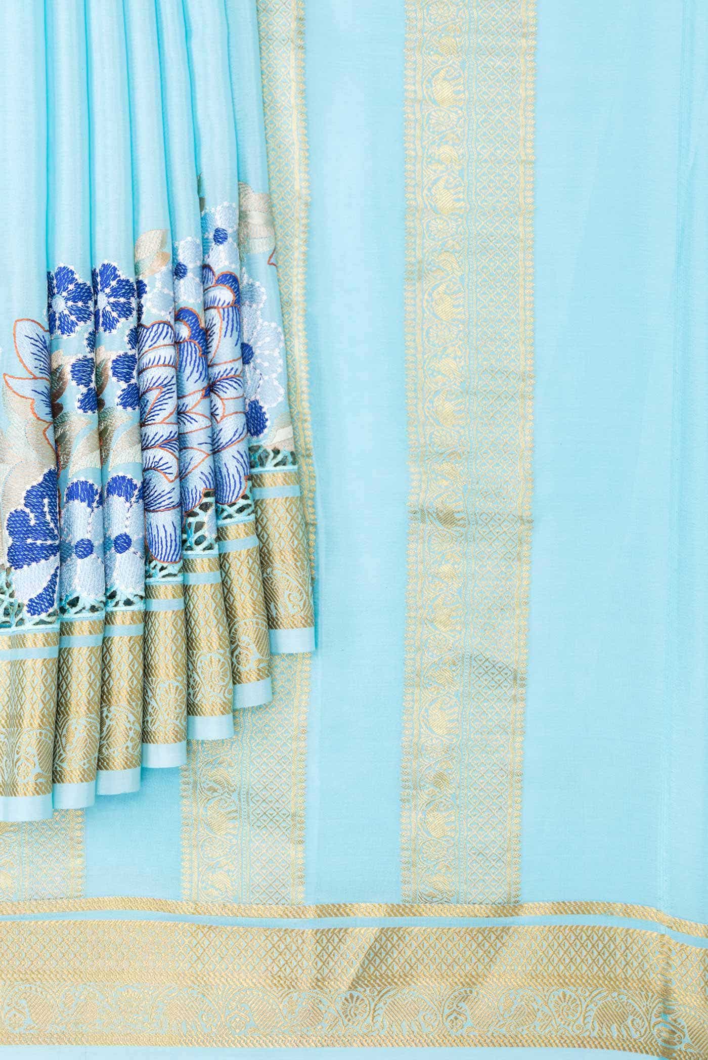 Light Blue Mysore Crepe Saree