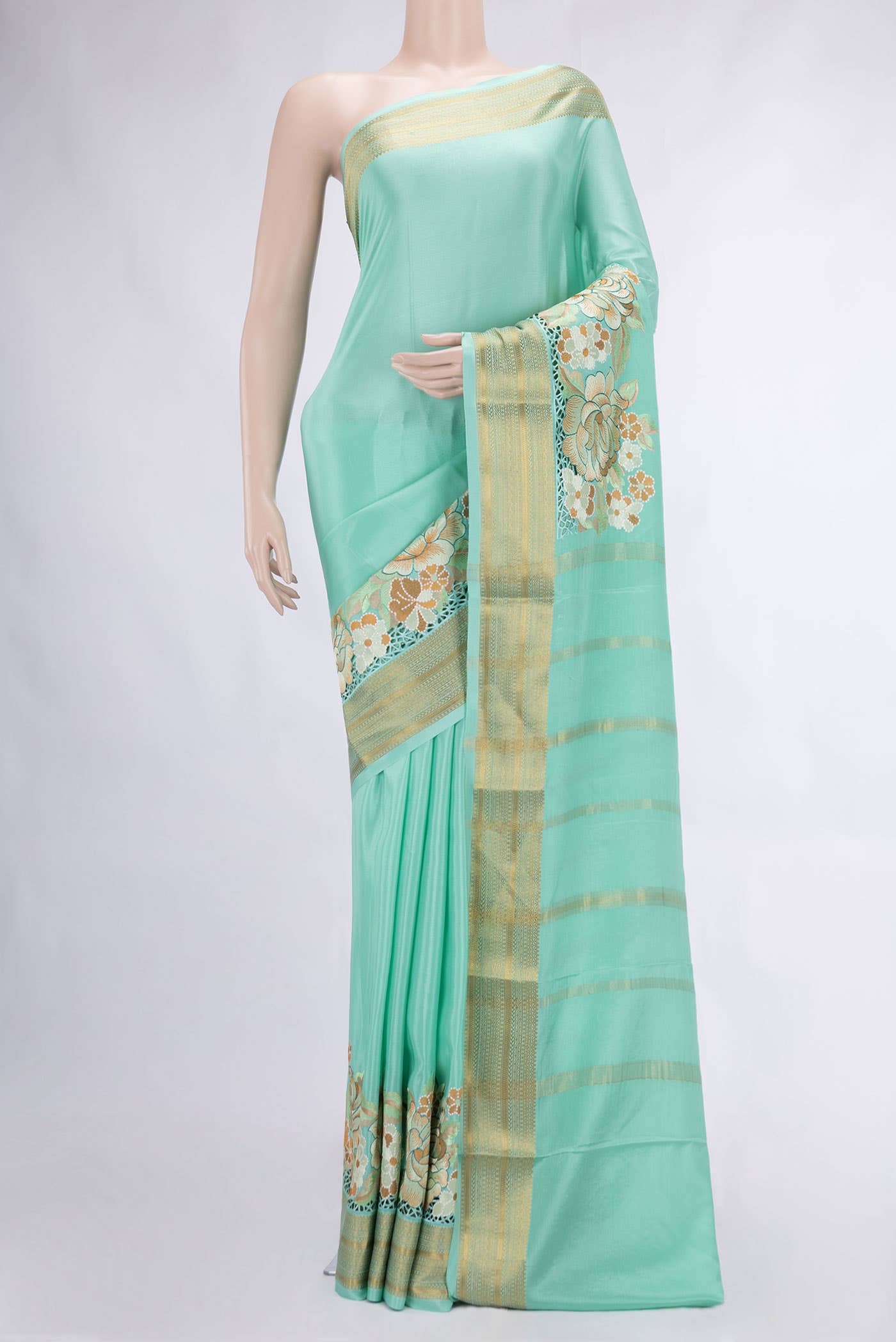 Sea Green Mysore Crepe Saree