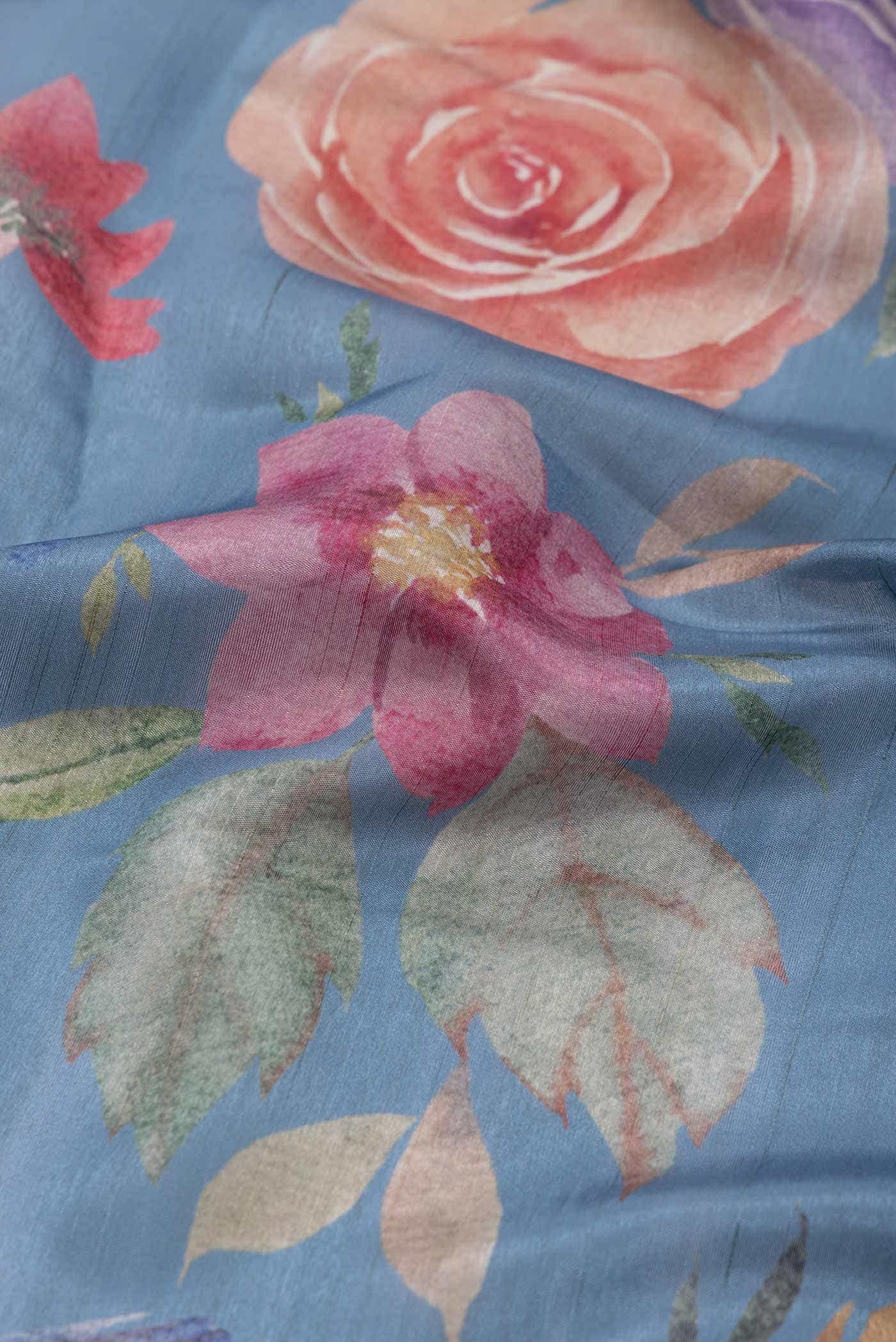 Blue Blended Tussar Silk Saree
