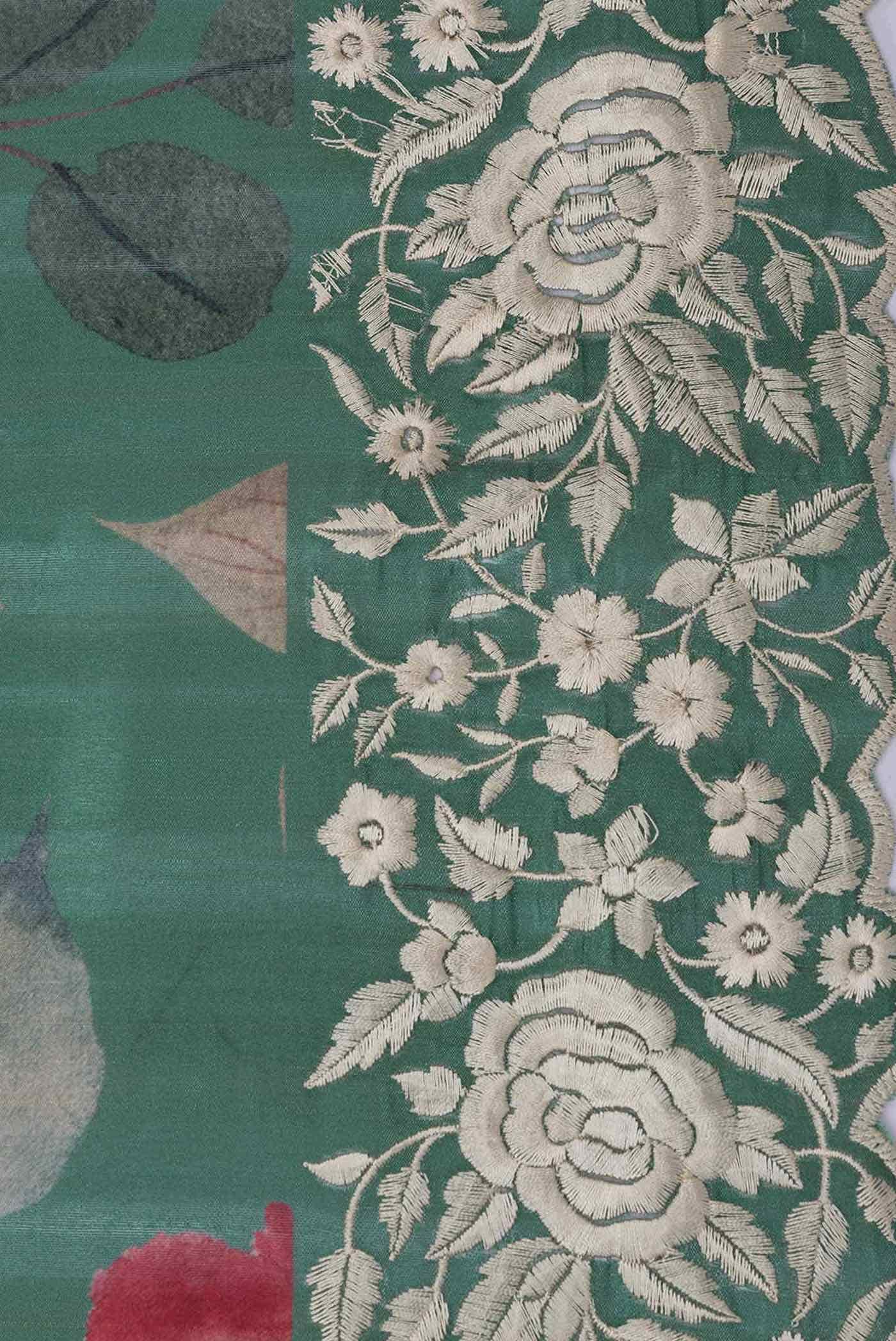 Green Blended Tussar Silk Saree