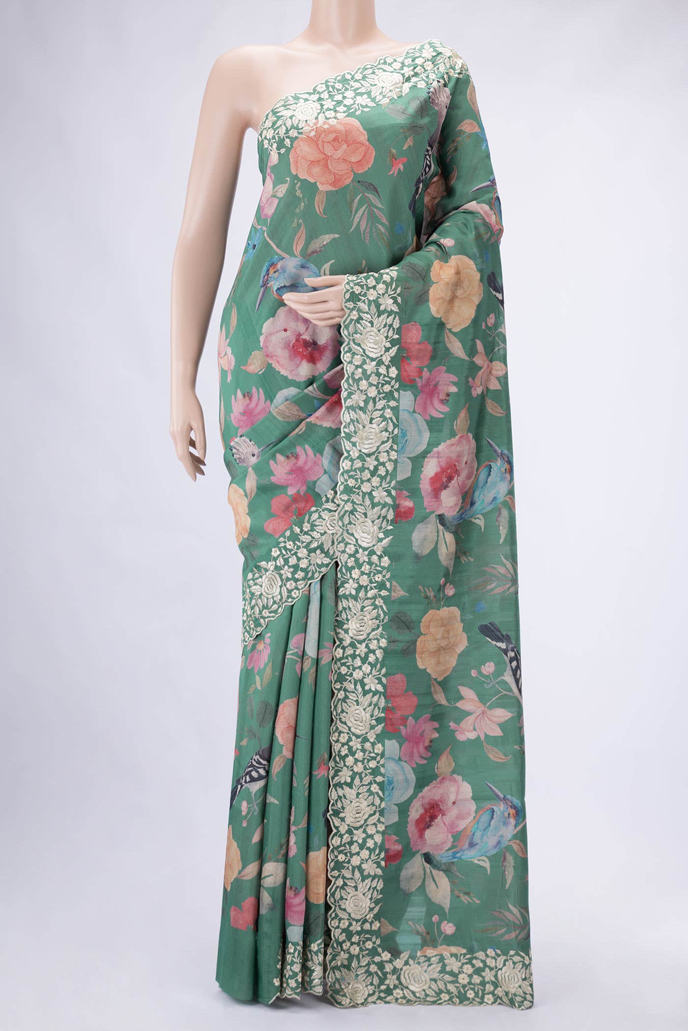 Green Blended Tussar Silk Saree