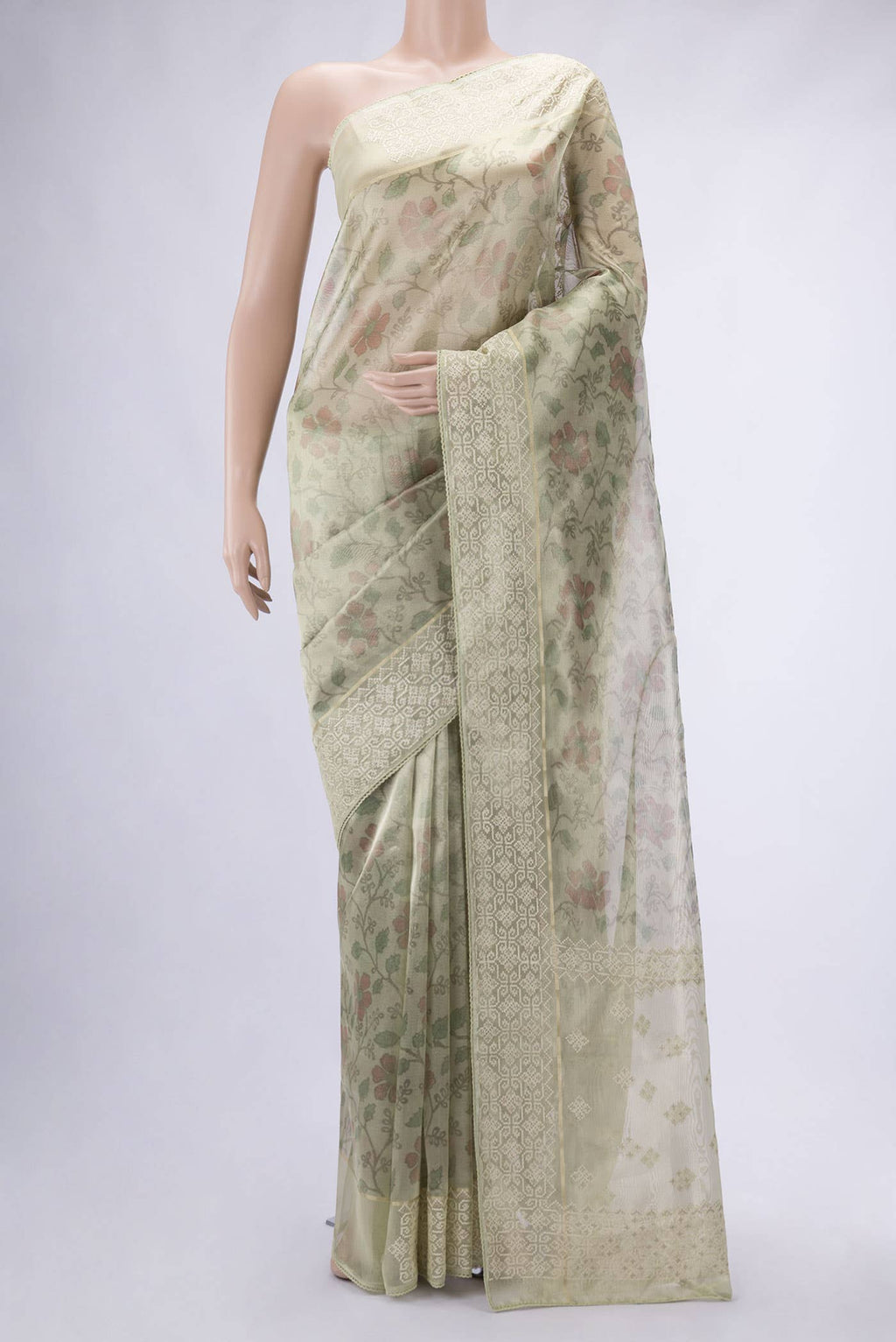 Pista Green Blended Organza Silk Saree