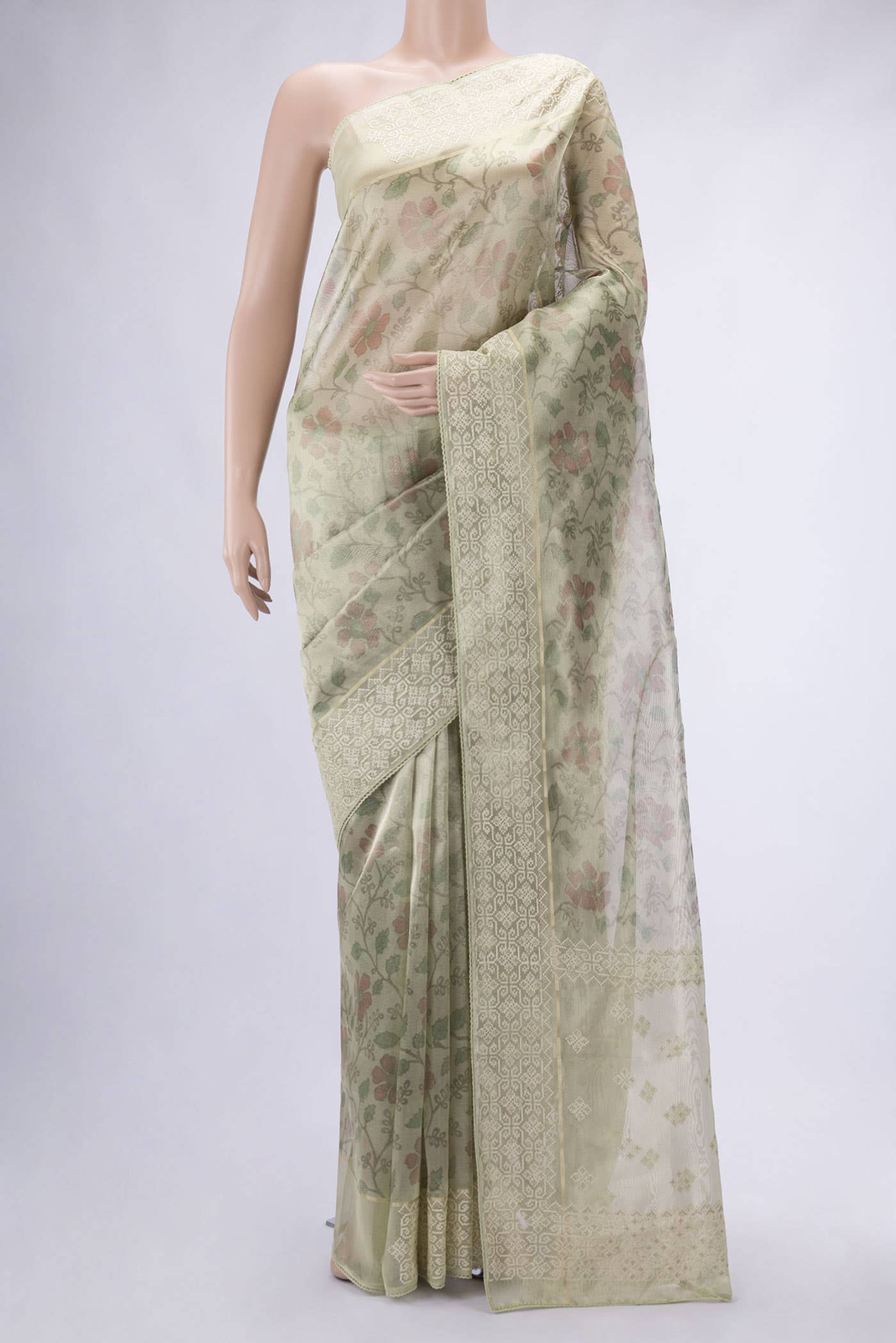 Pista Green Blended Organza Silk Saree