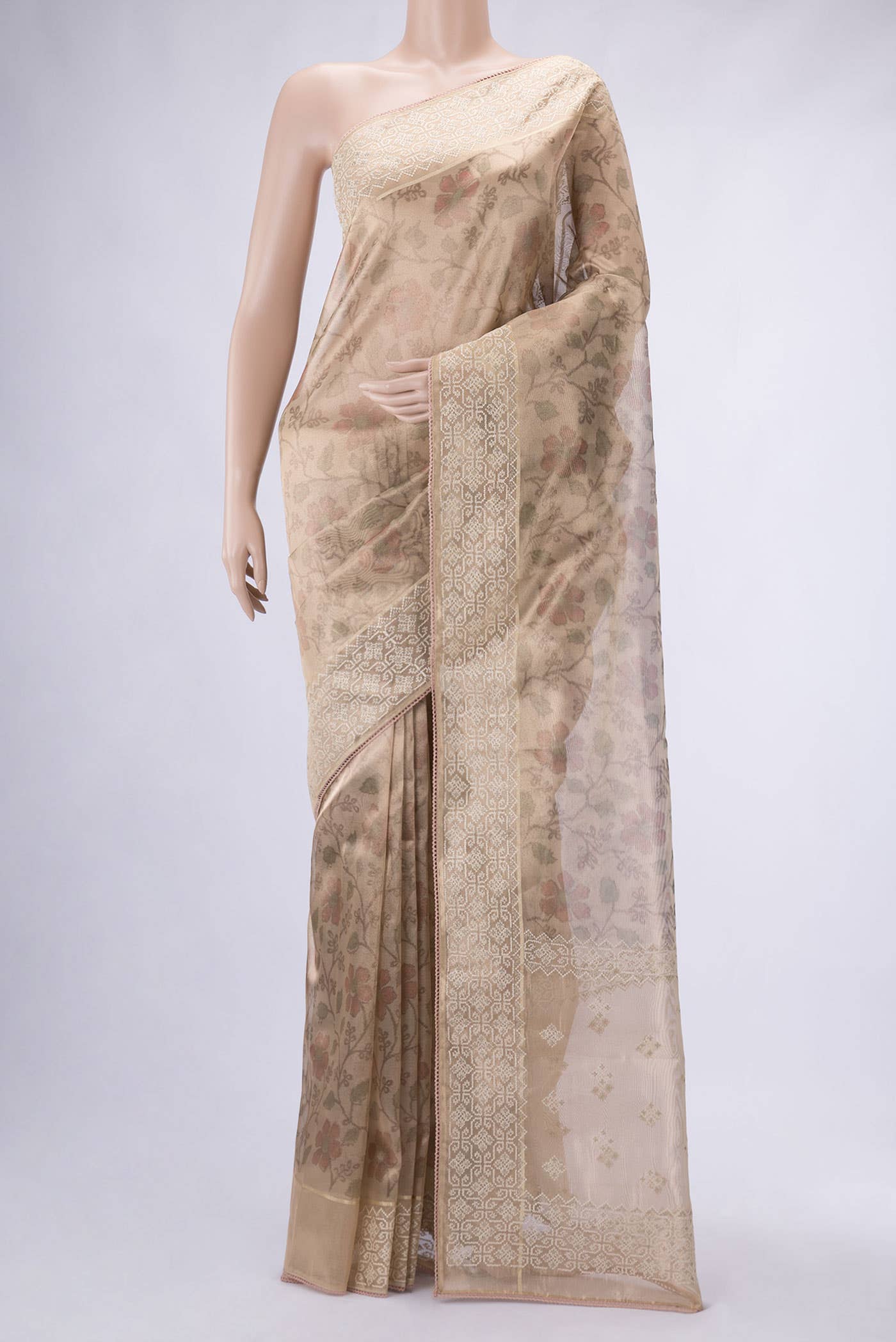 Golden Peach Blended Organza Silk Saree