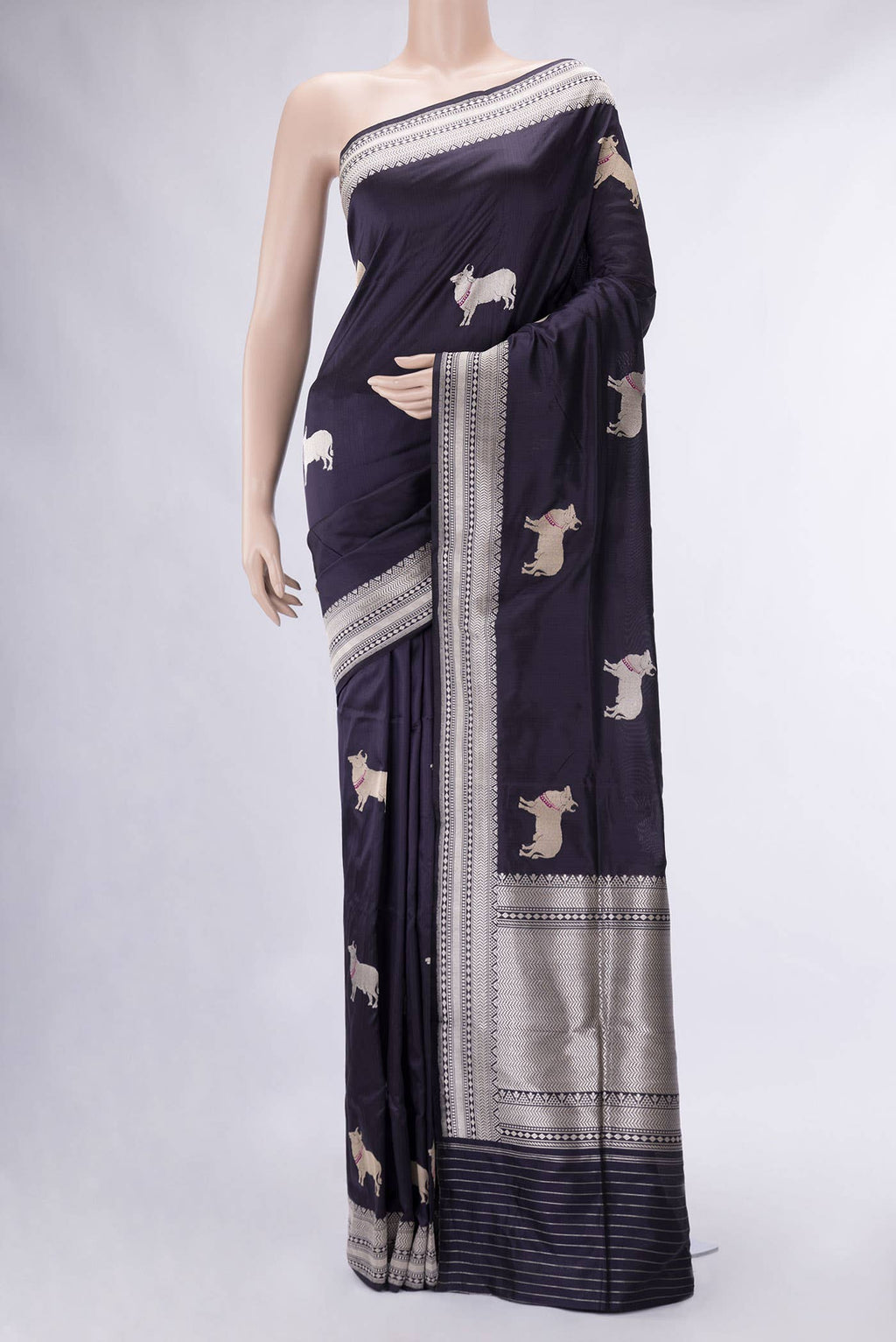 Navy Blue Dual Tone Banarasi Silk Saree