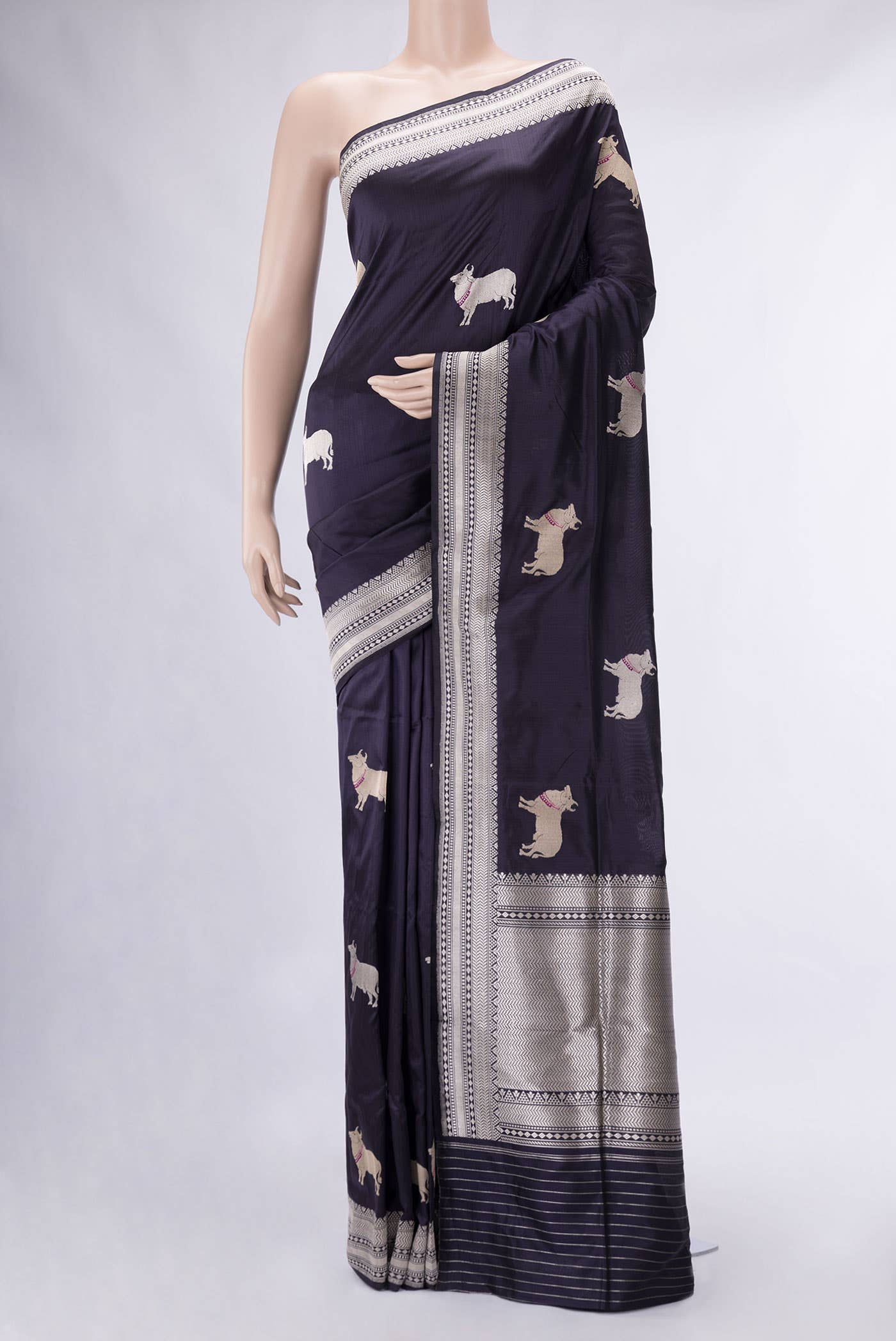 Navy Blue Dual Tone Banarasi Silk Saree