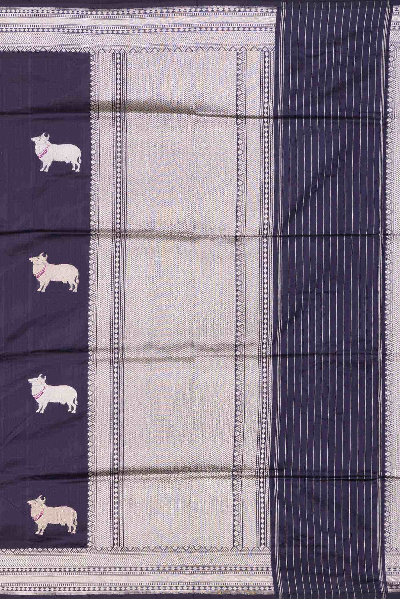 Navy Blue Dual Tone Banarasi Silk Saree
