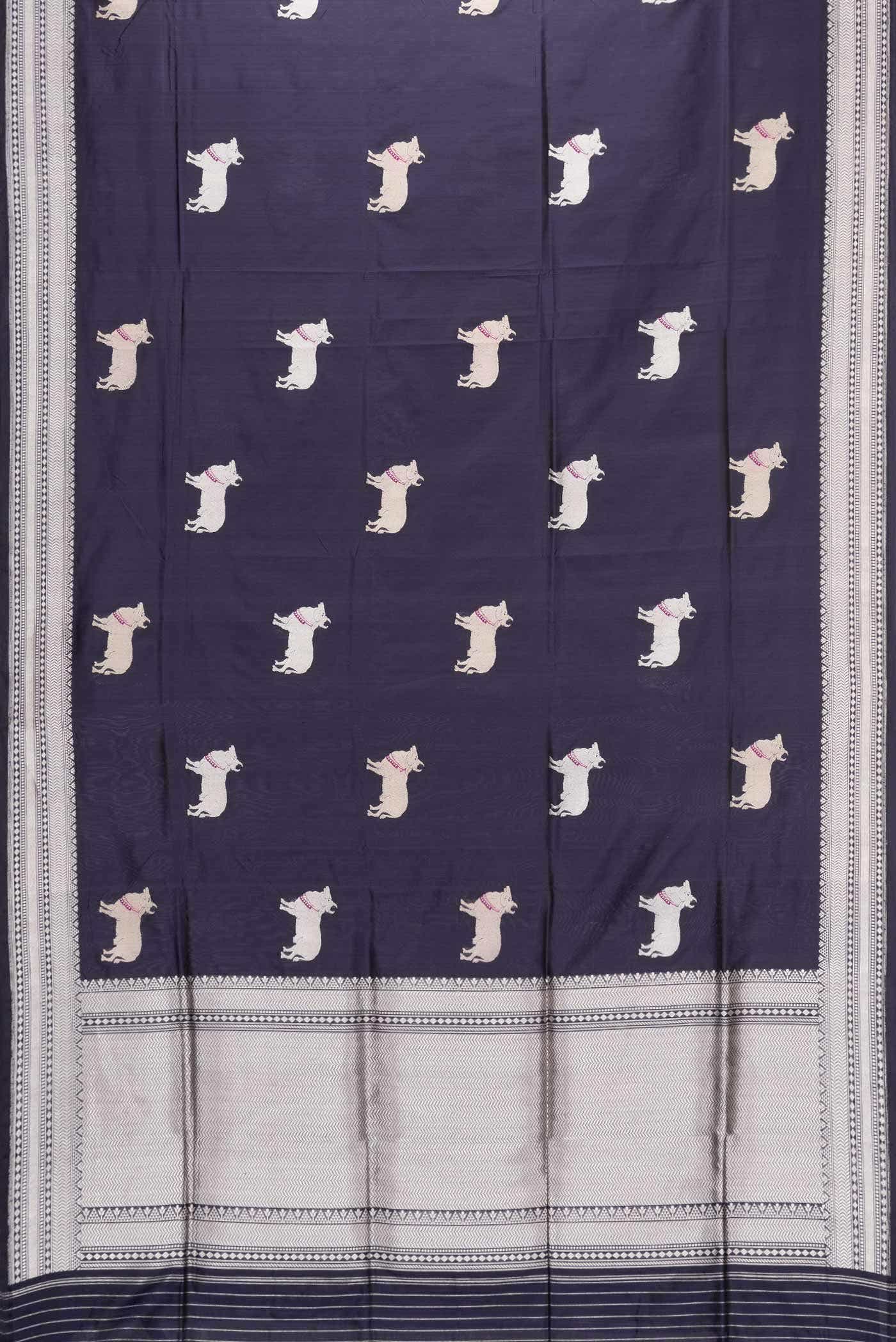 Navy Blue Dual Tone Banarasi Silk Saree