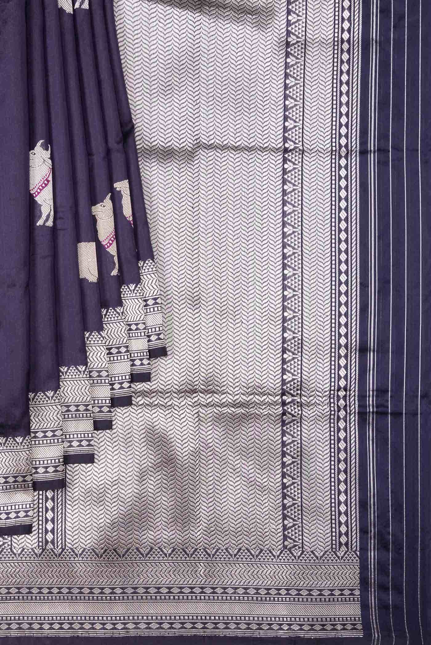 Navy Blue Dual Tone Banarasi Silk Saree