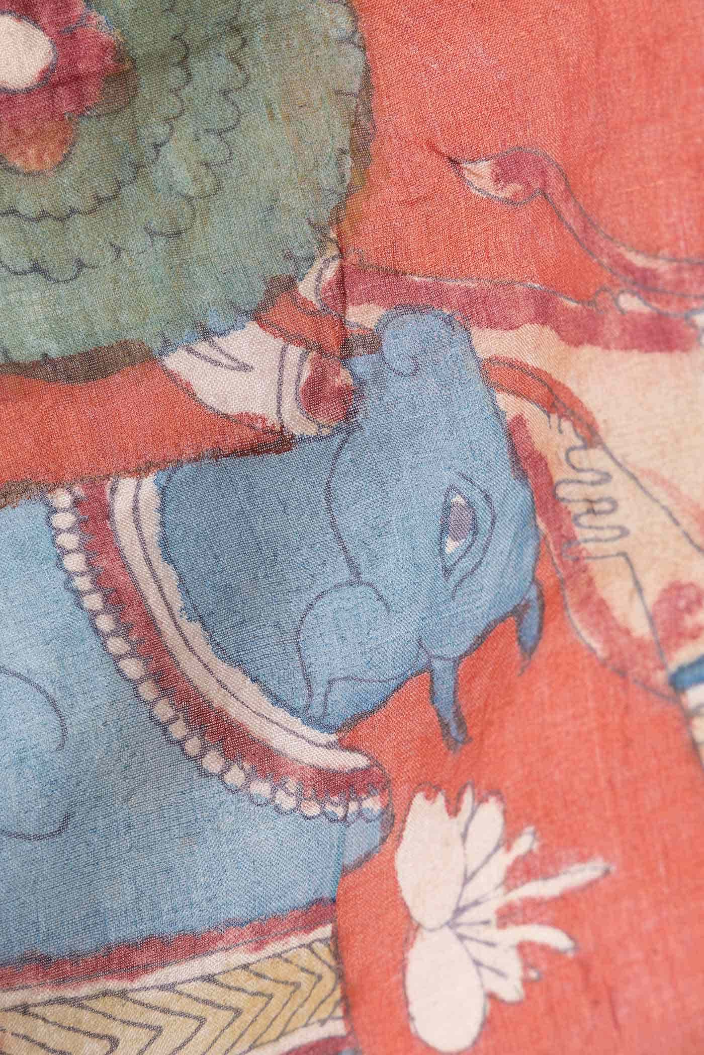 Brick Orange Tussar Silk Saree