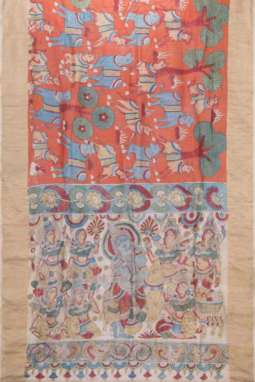 Brick Orange Tussar Silk Saree