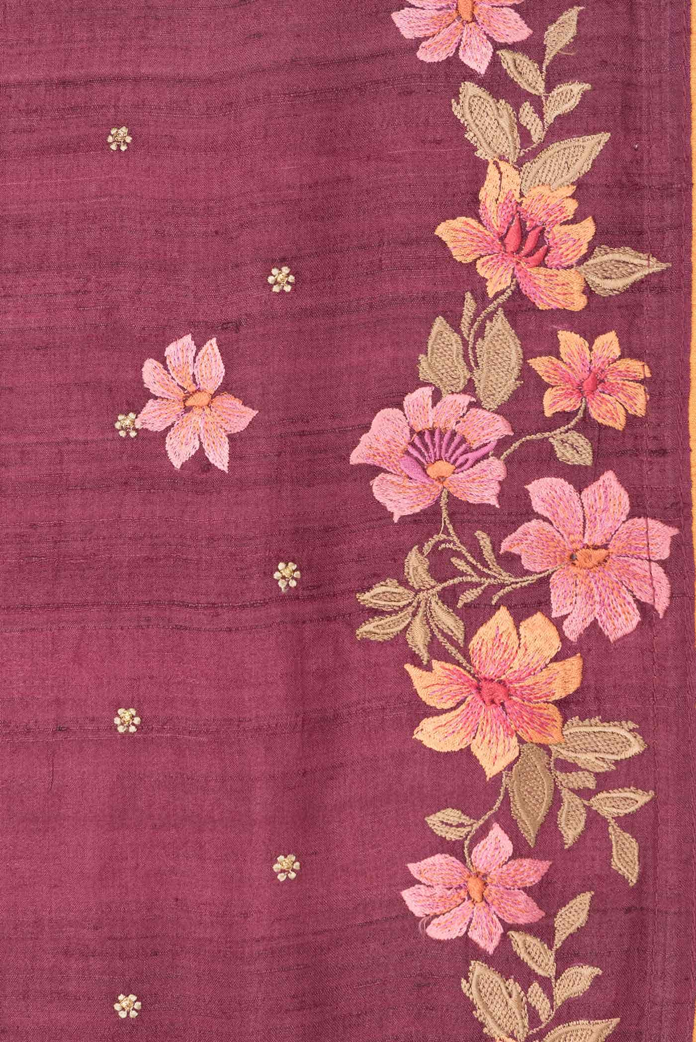 Maroon Tussar Silk Saree