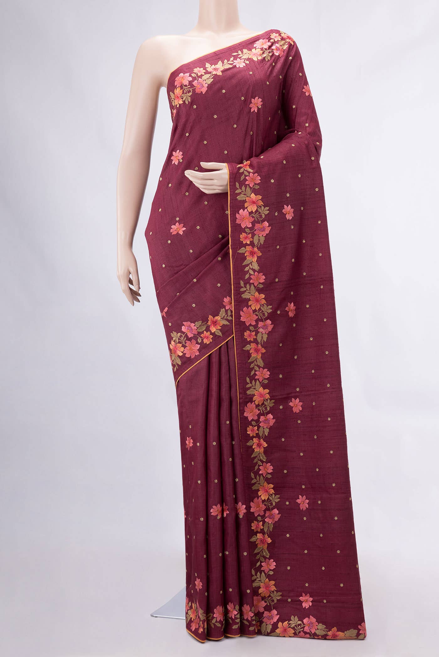 Maroon Tussar Silk Saree
