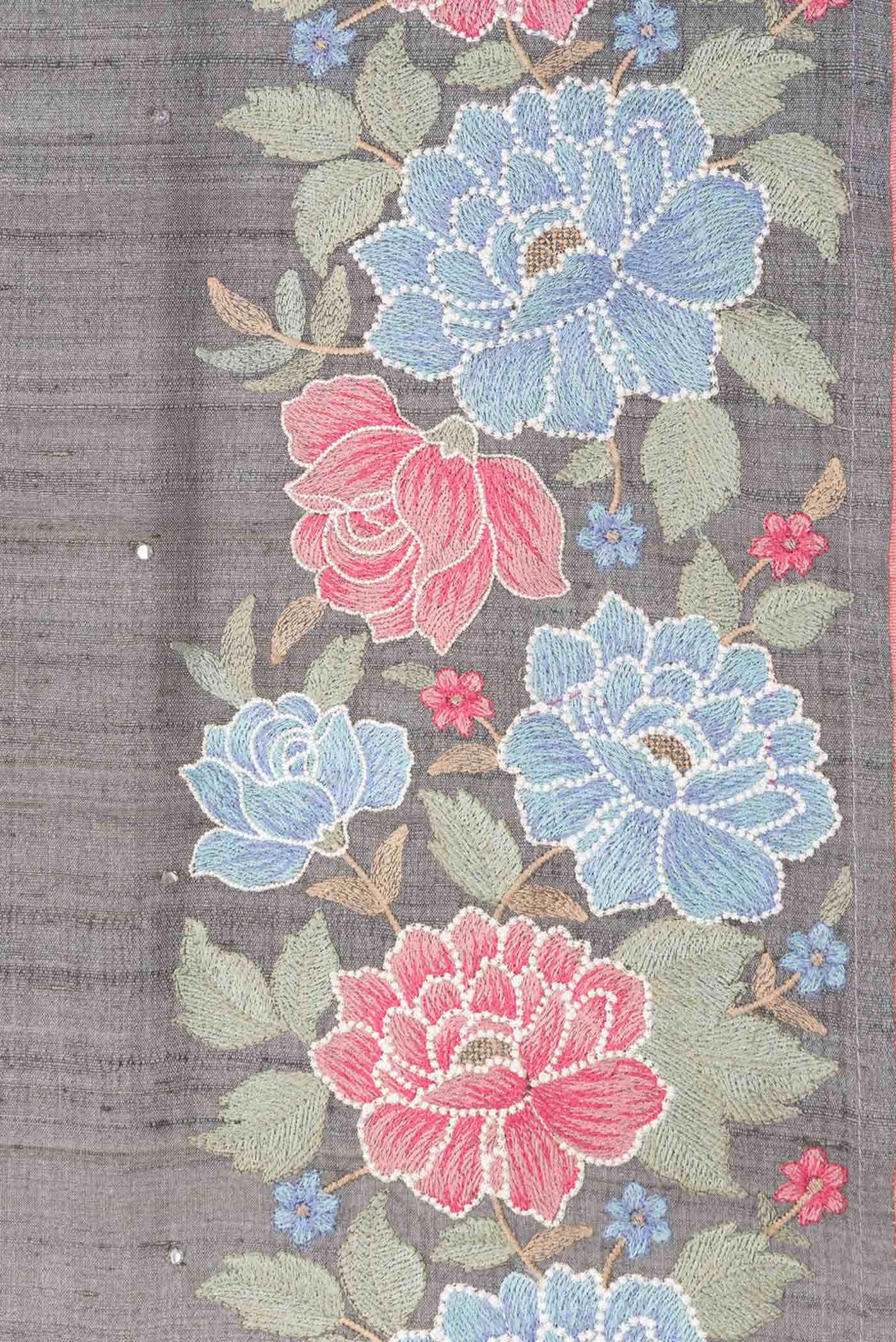 Grey Tussar Silk Saree