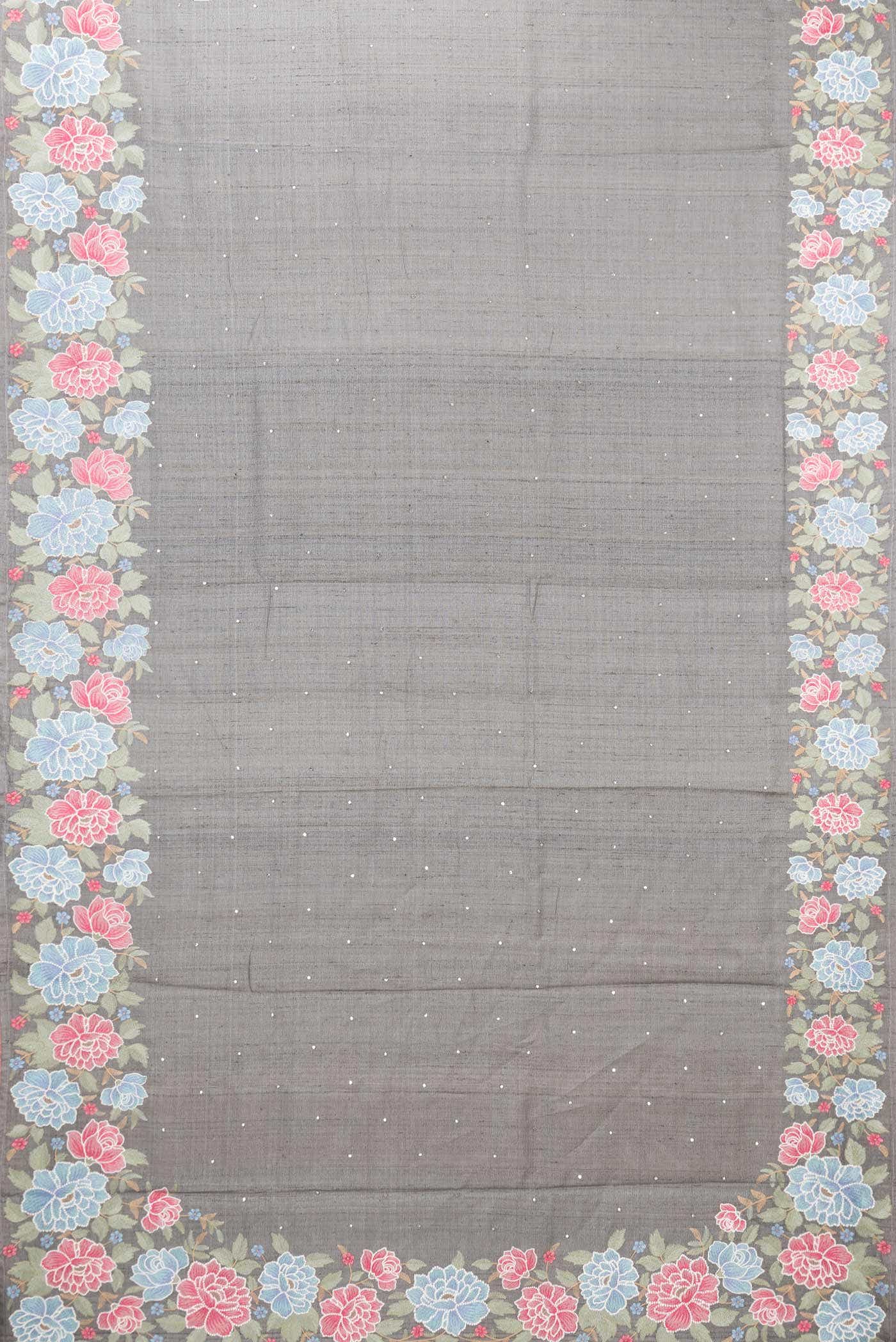 Grey Tussar Silk Saree