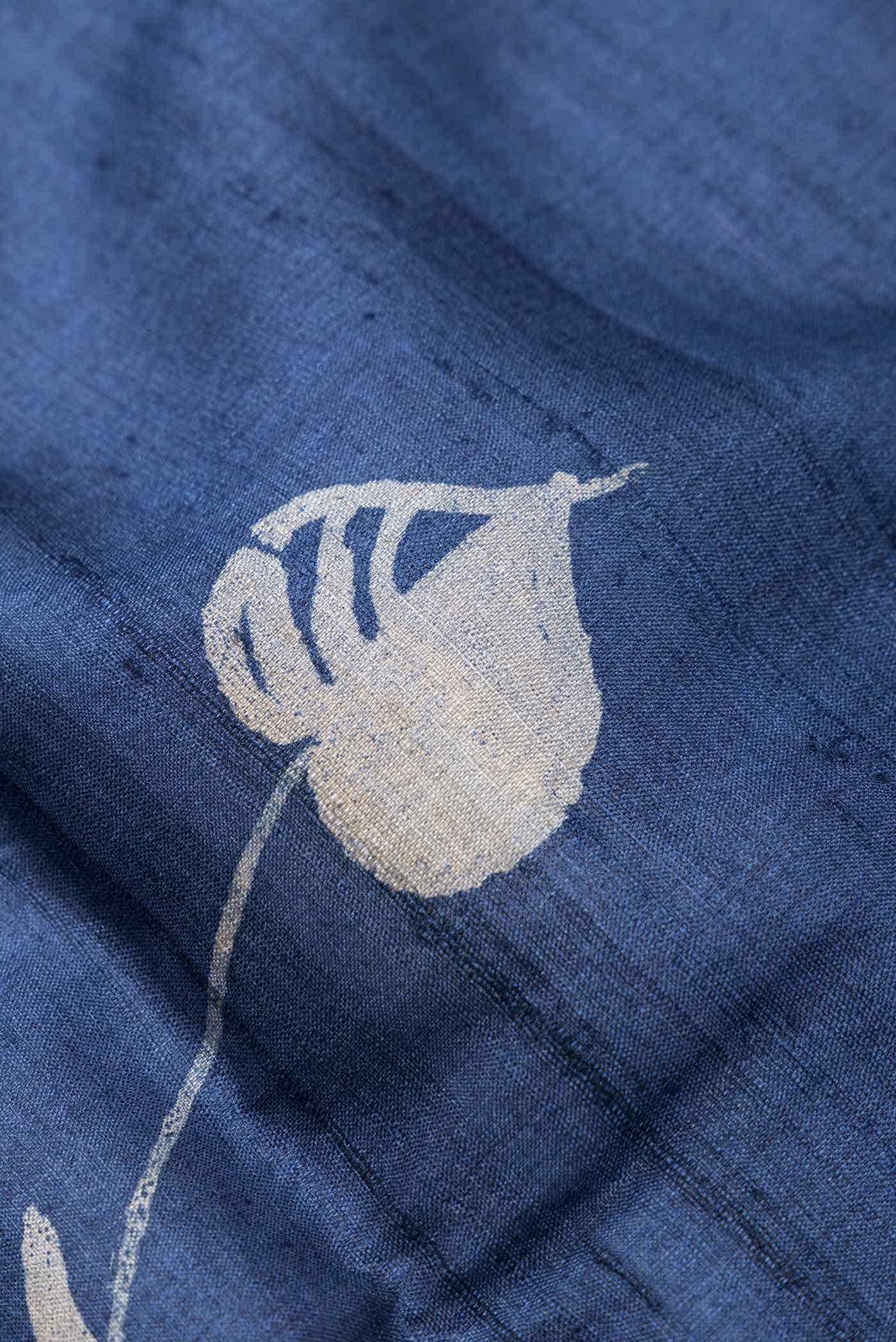 Navy Blue Tussar Silk Saree