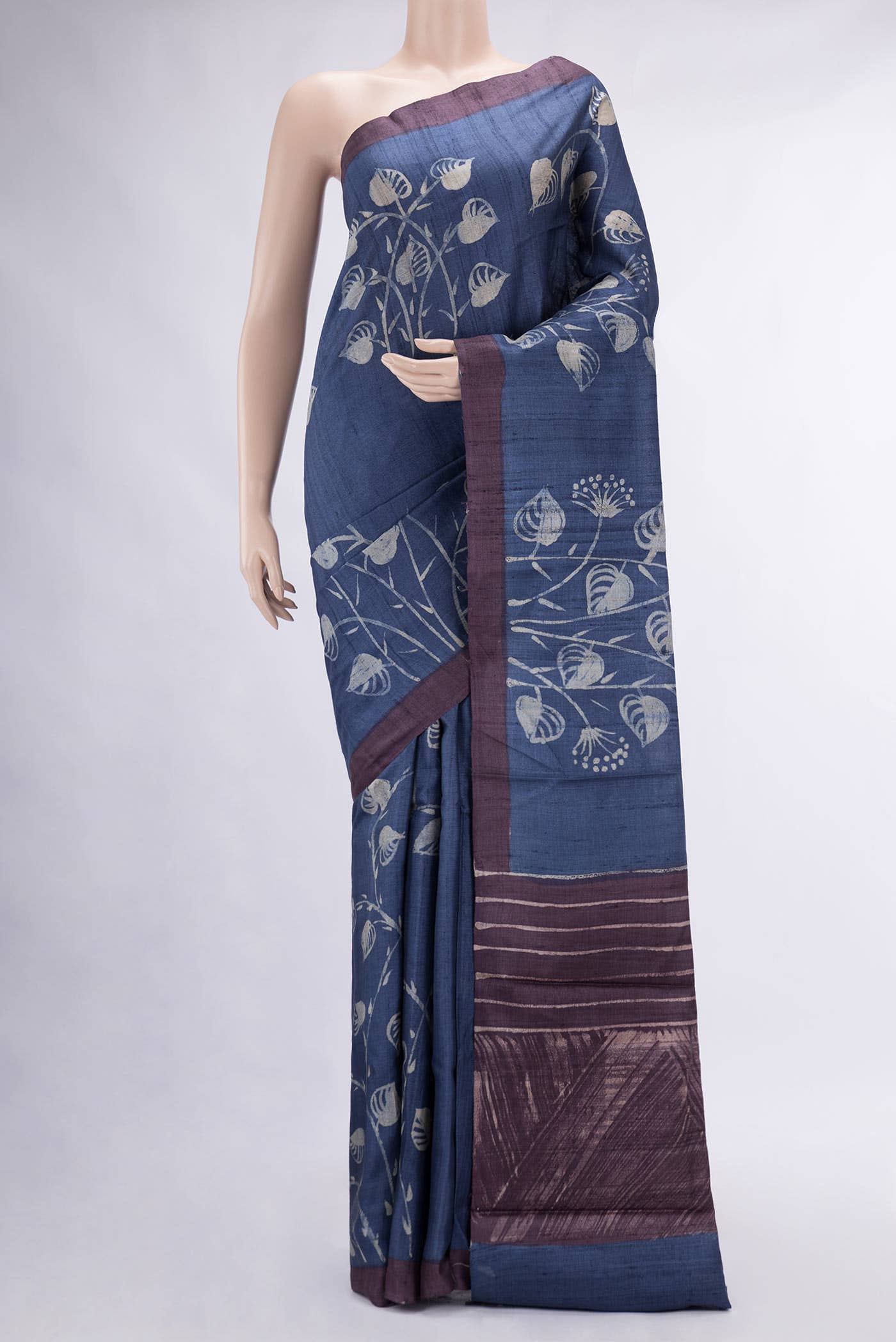 Navy Blue Tussar Silk Saree