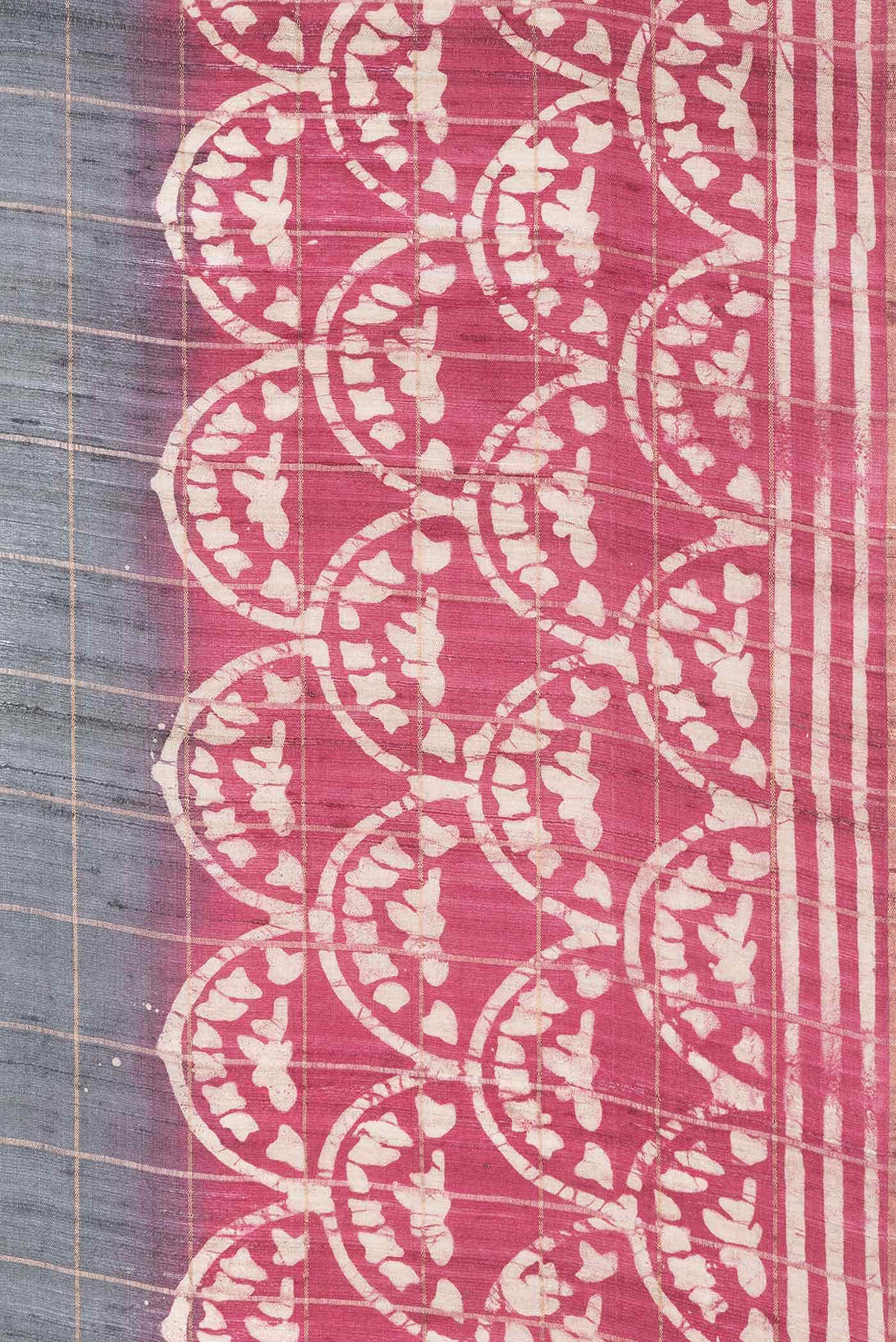 Grey Tussar Silk Saree