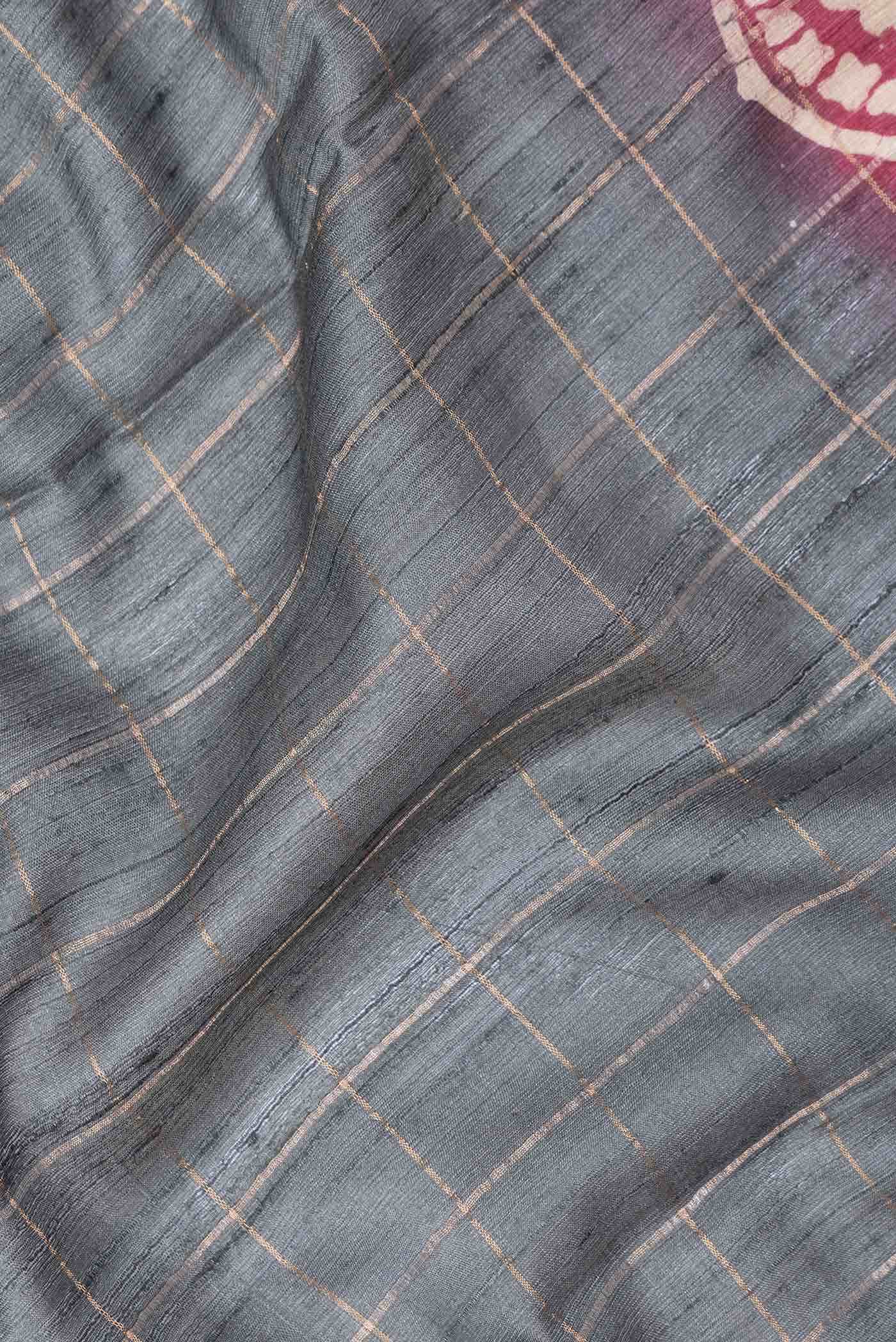 Grey Tussar Silk Saree