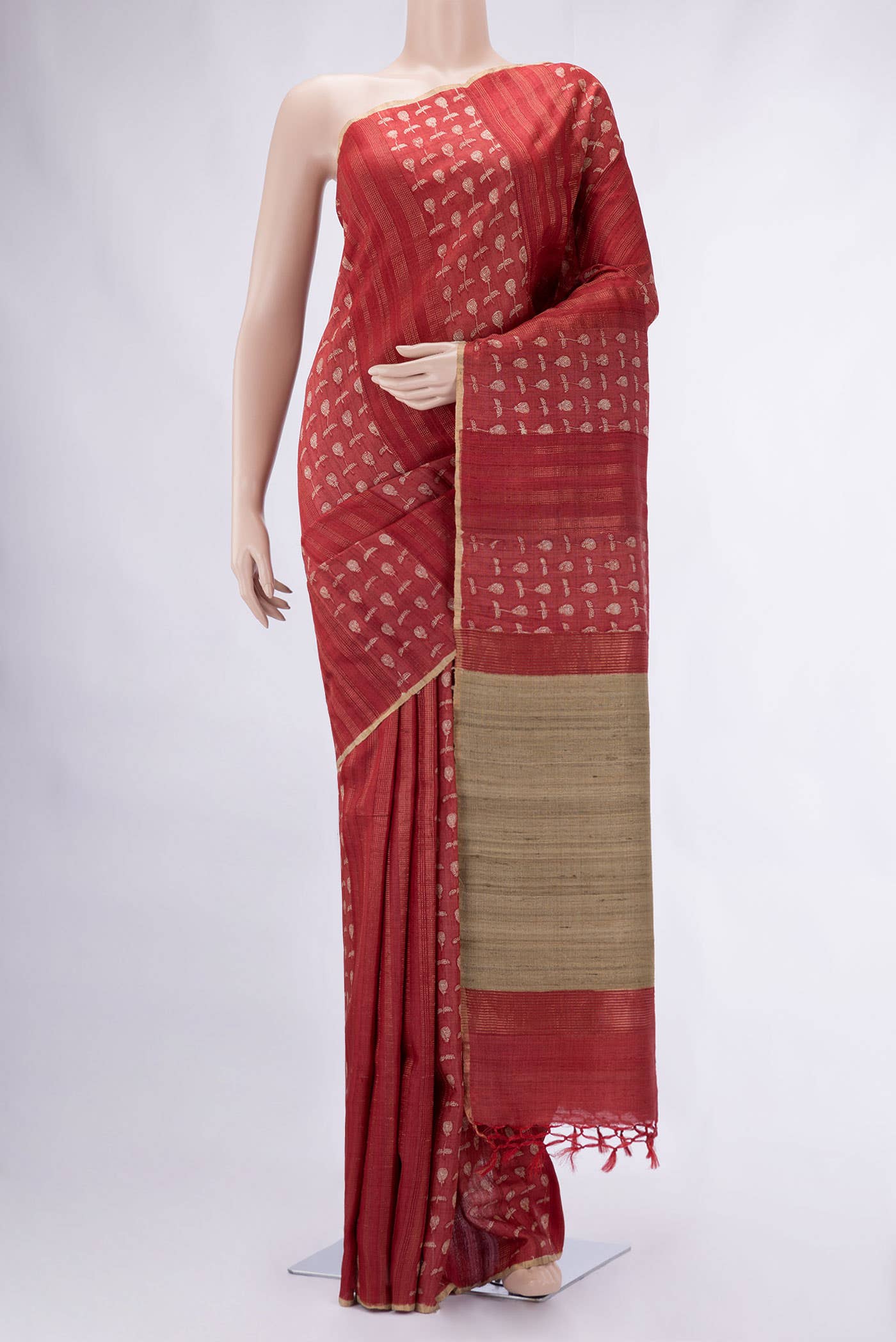 Maroon Tussar Silk Saree