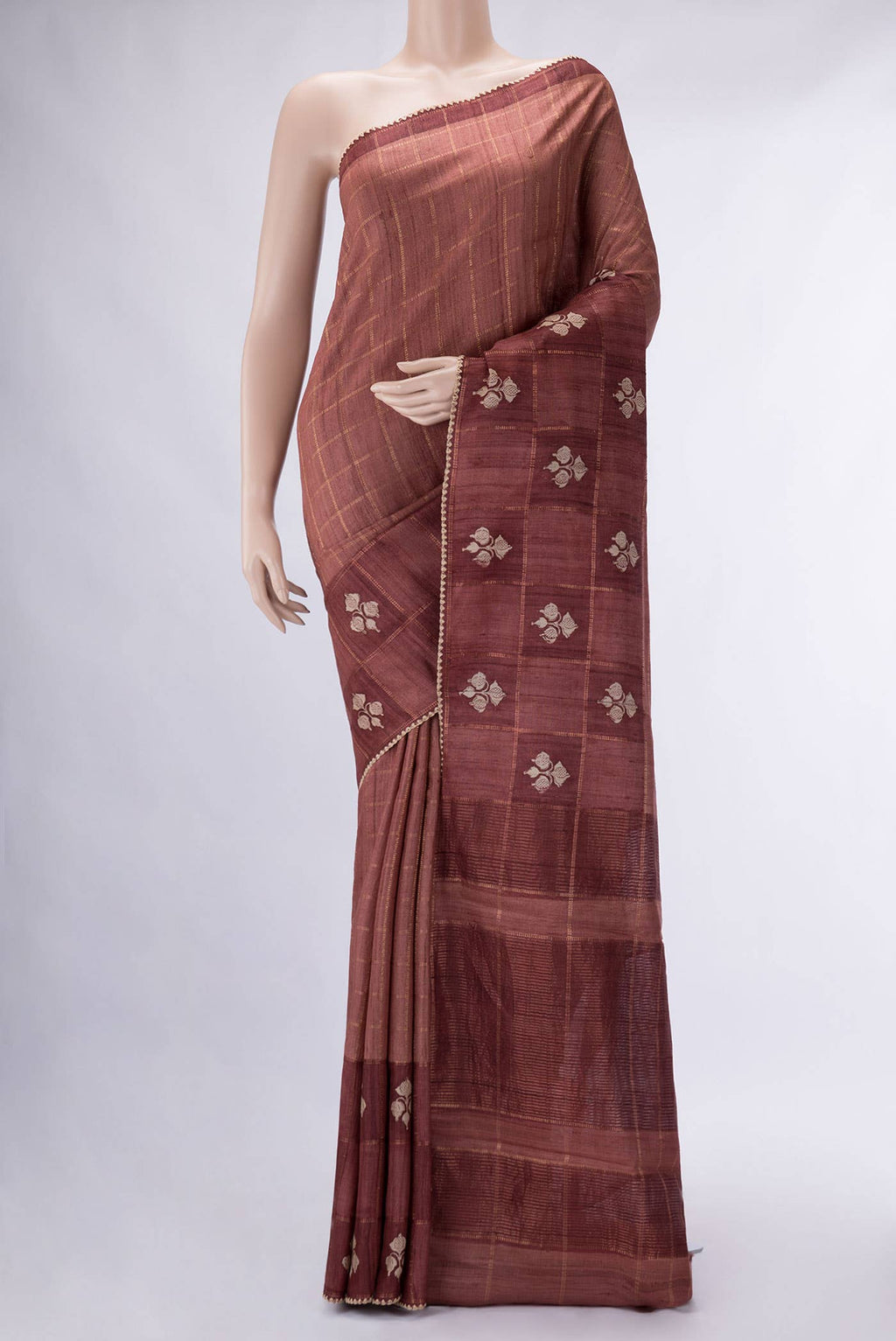 Maroon Tussar Silk Saree