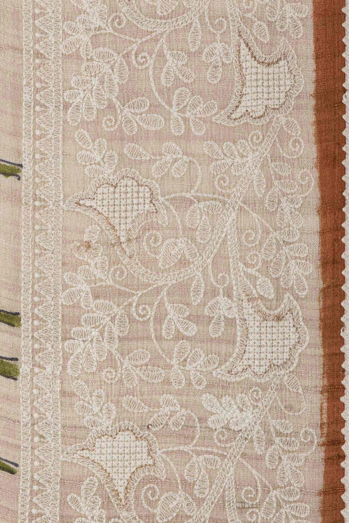 Beige Tussar Silk Saree