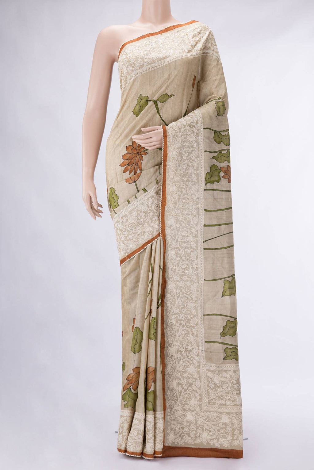 Beige Tussar Silk Saree