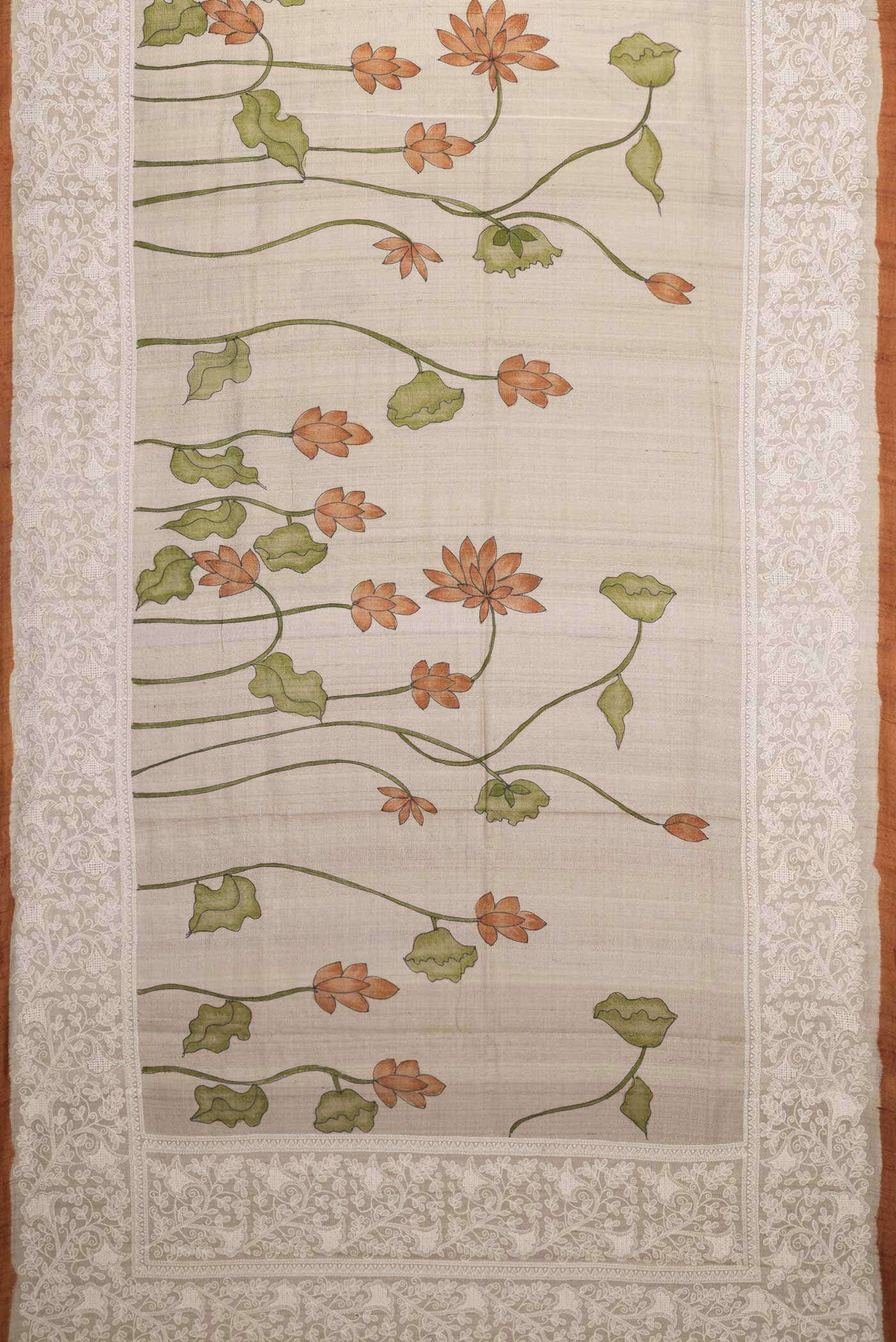 Beige Tussar Silk Saree