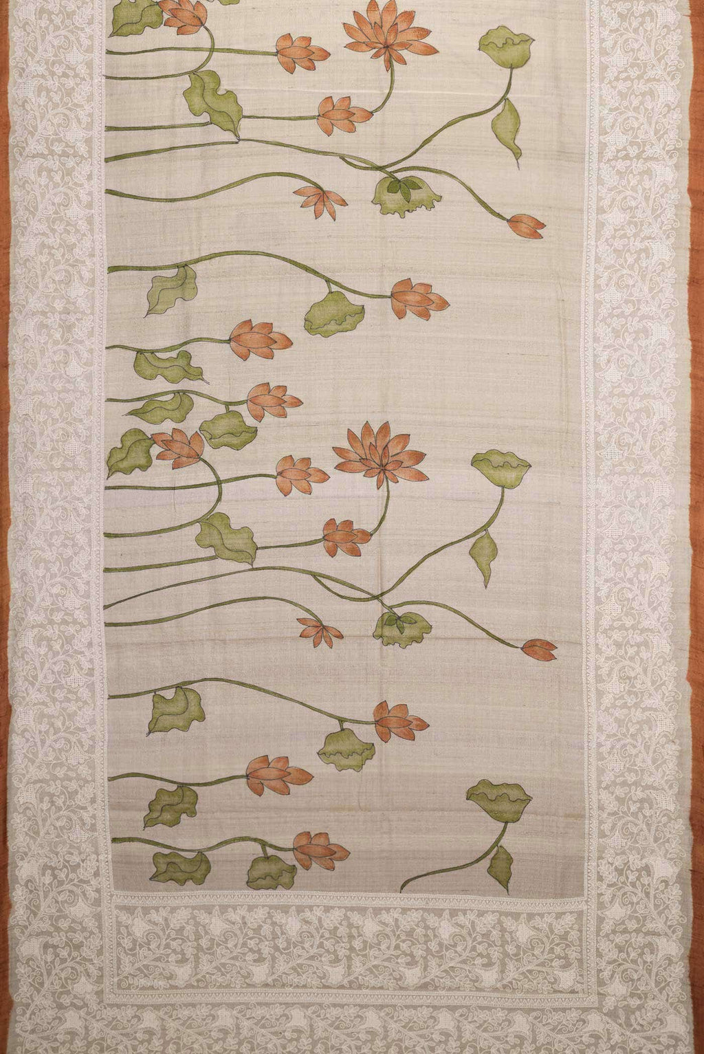 Beige Tussar Silk Saree