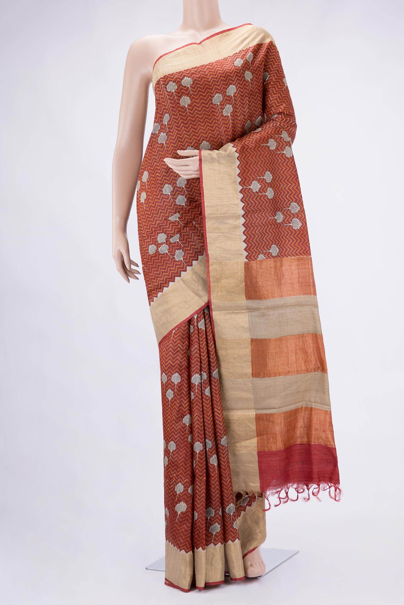Orange Dual Tone Tussar Silk Saree