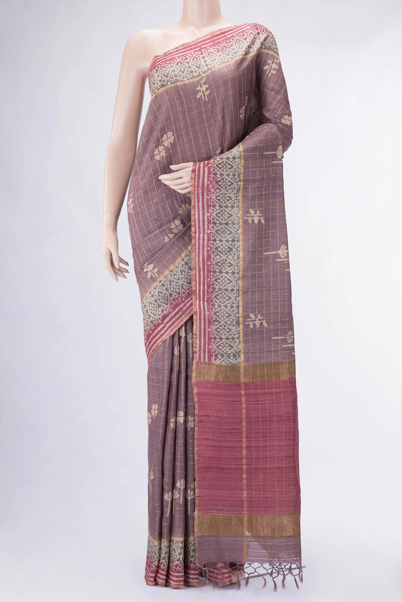 Lavender Tussar Silk Saree