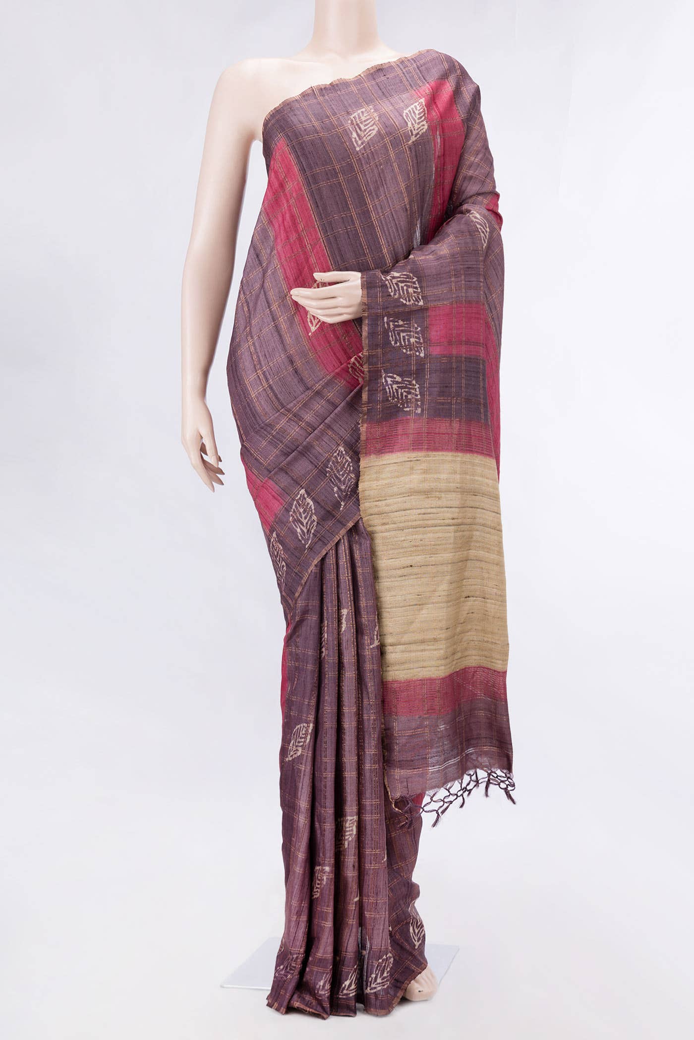 Dark Pink Dual Tone Tussar Silk Saree