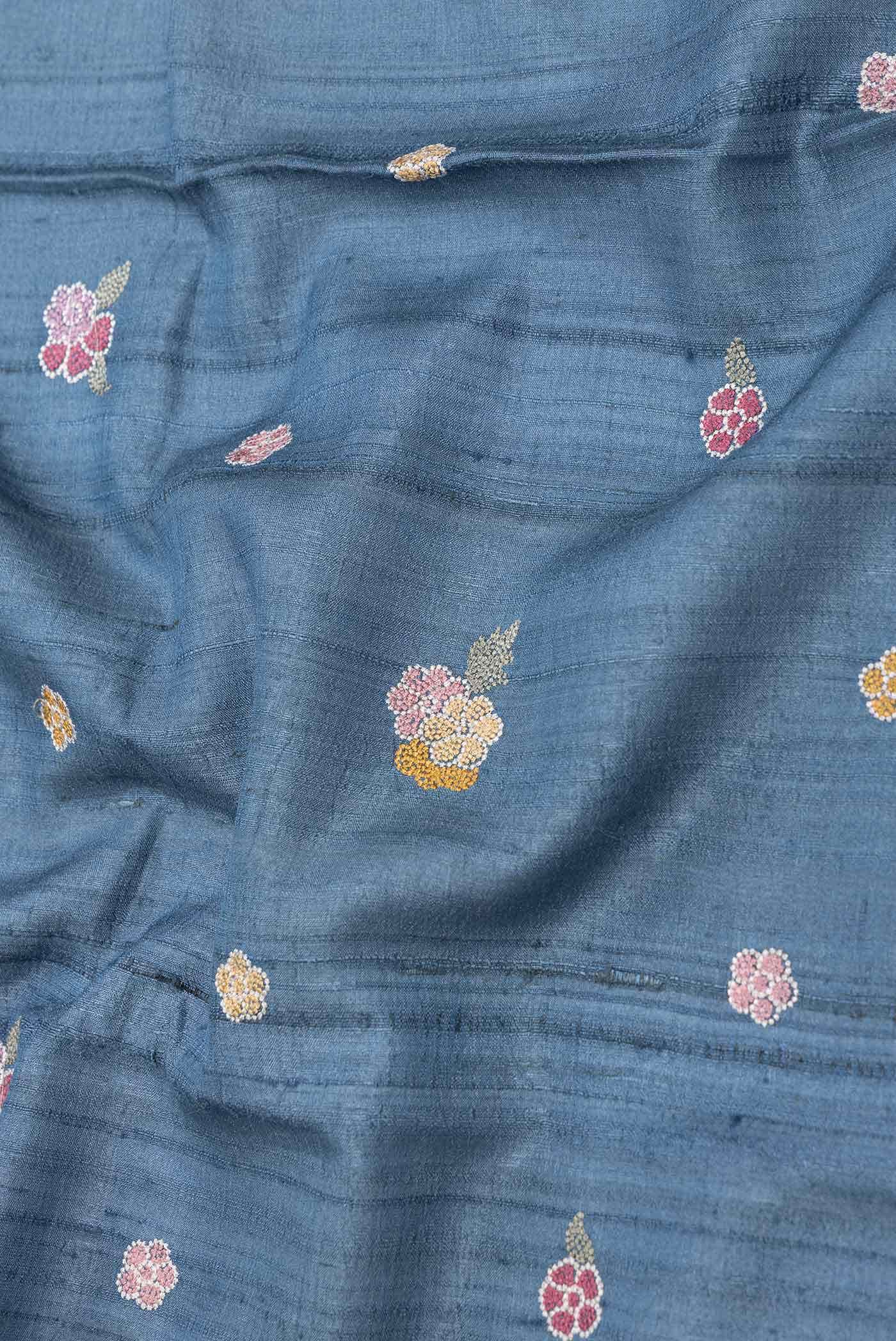 Blue Dual Tone Tussar Silk Saree