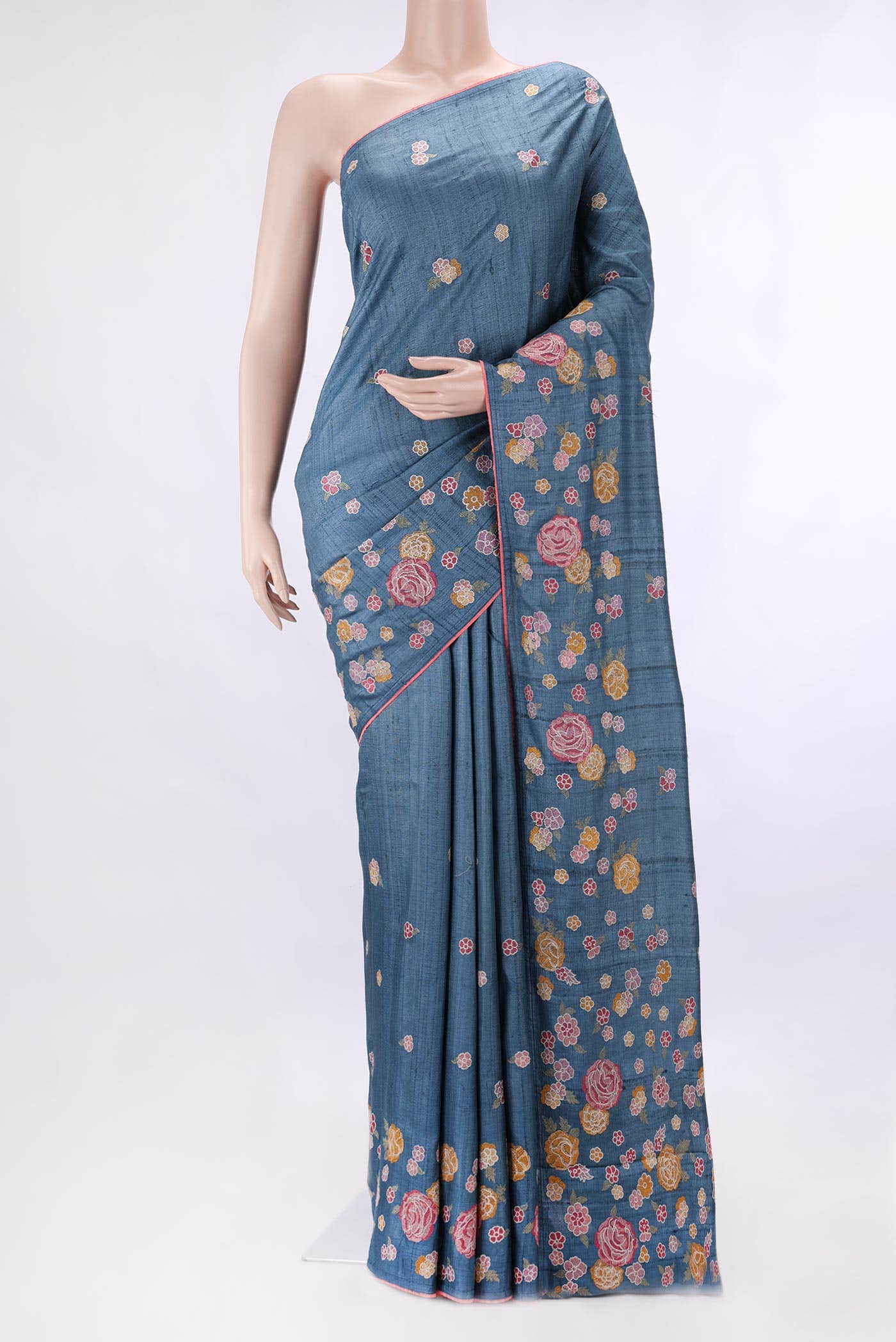 Blue Dual Tone Tussar Silk Saree