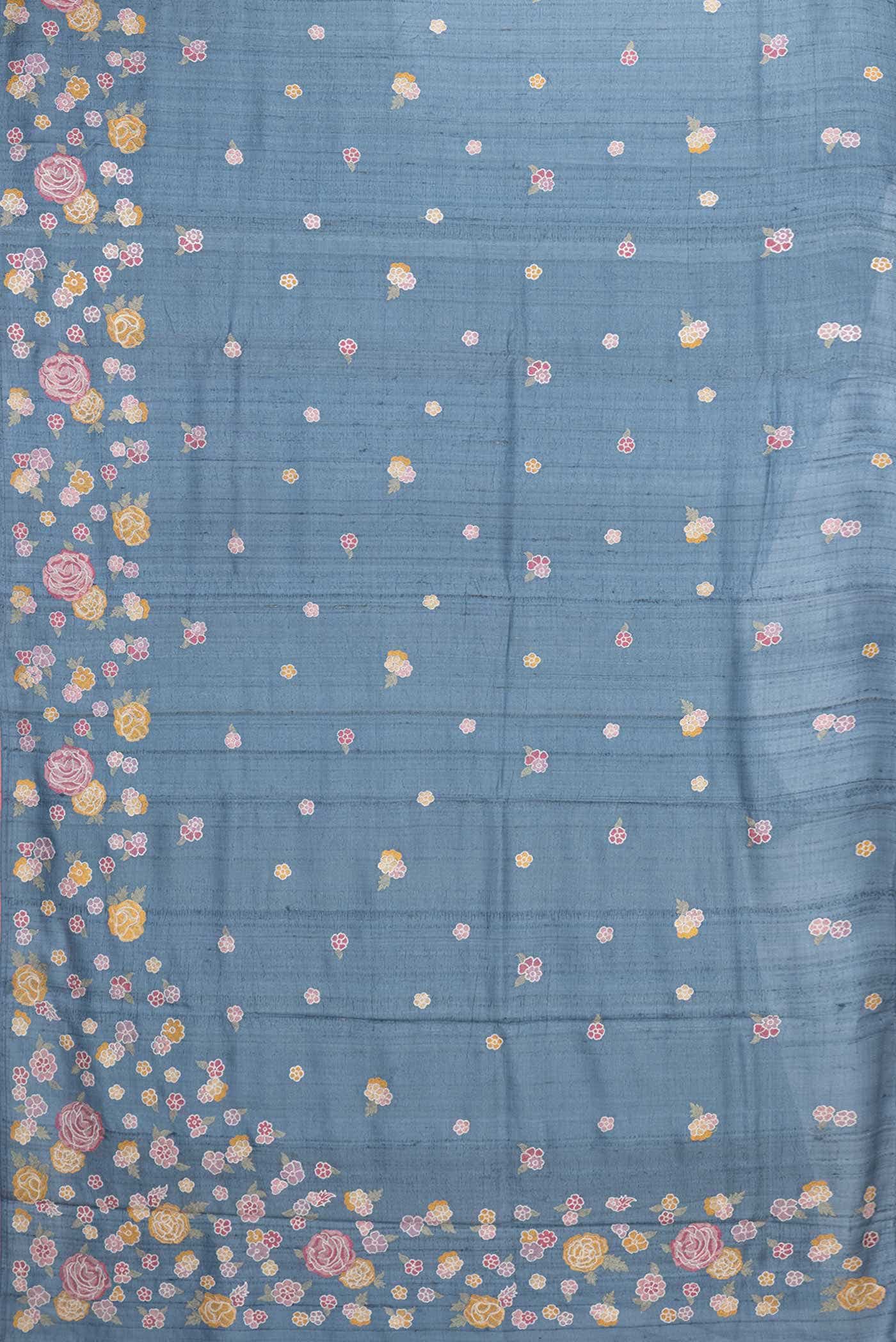 Blue Dual Tone Tussar Silk Saree