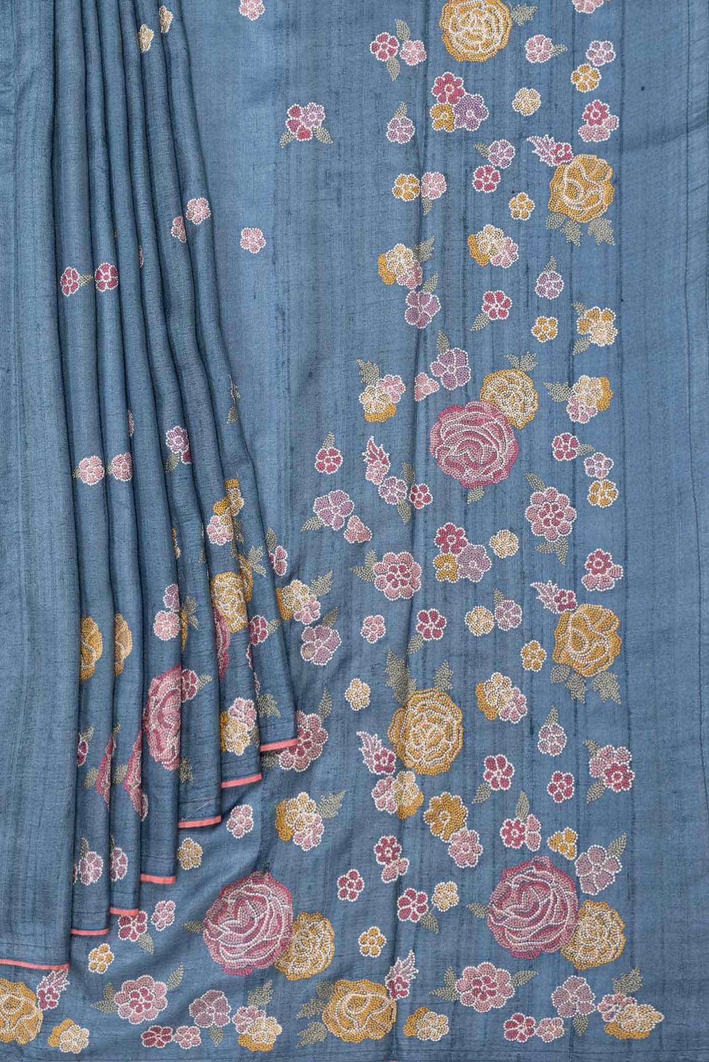 Blue Dual Tone Tussar Silk Saree